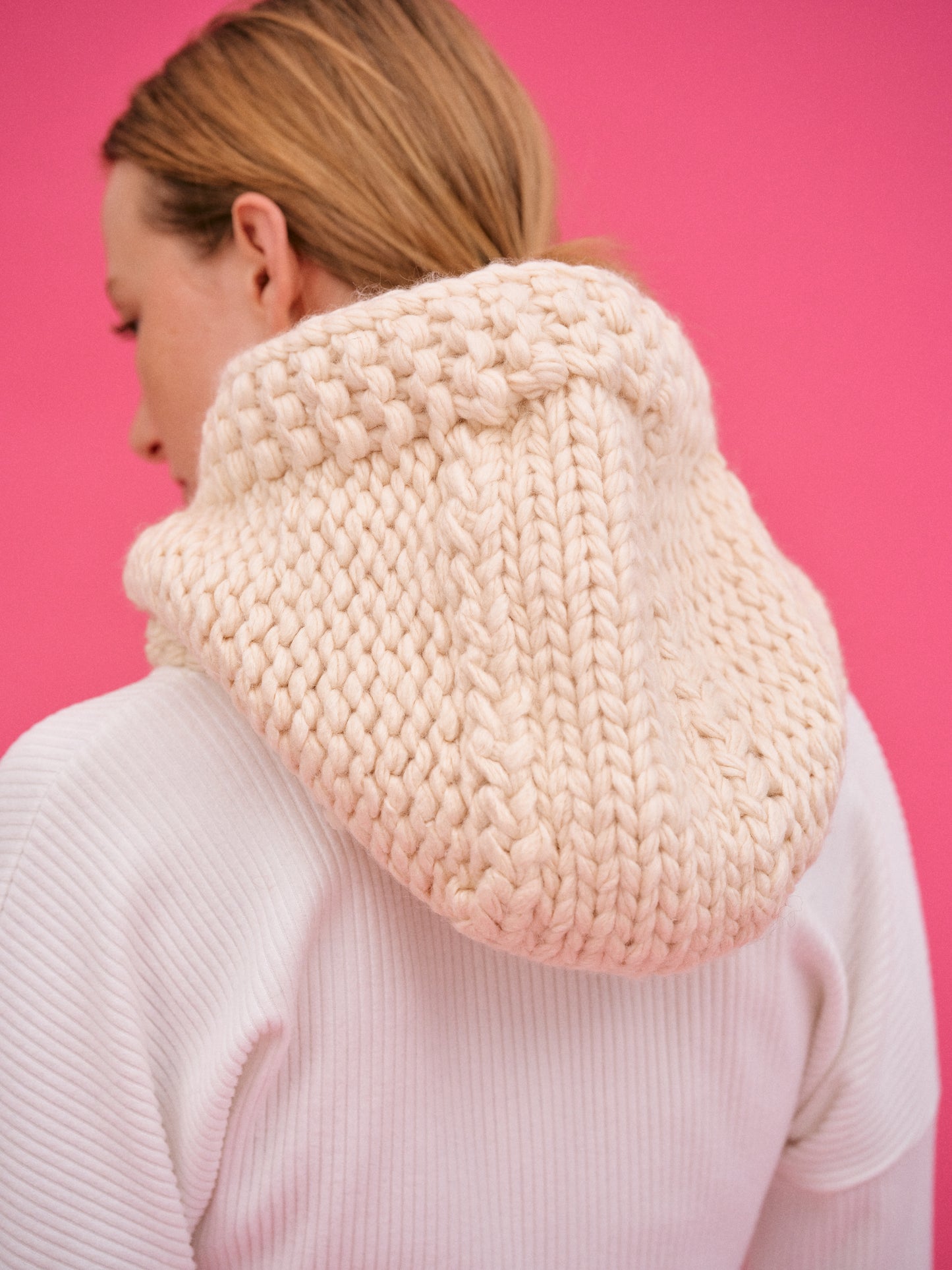 Hand Knit Hood, Ivory