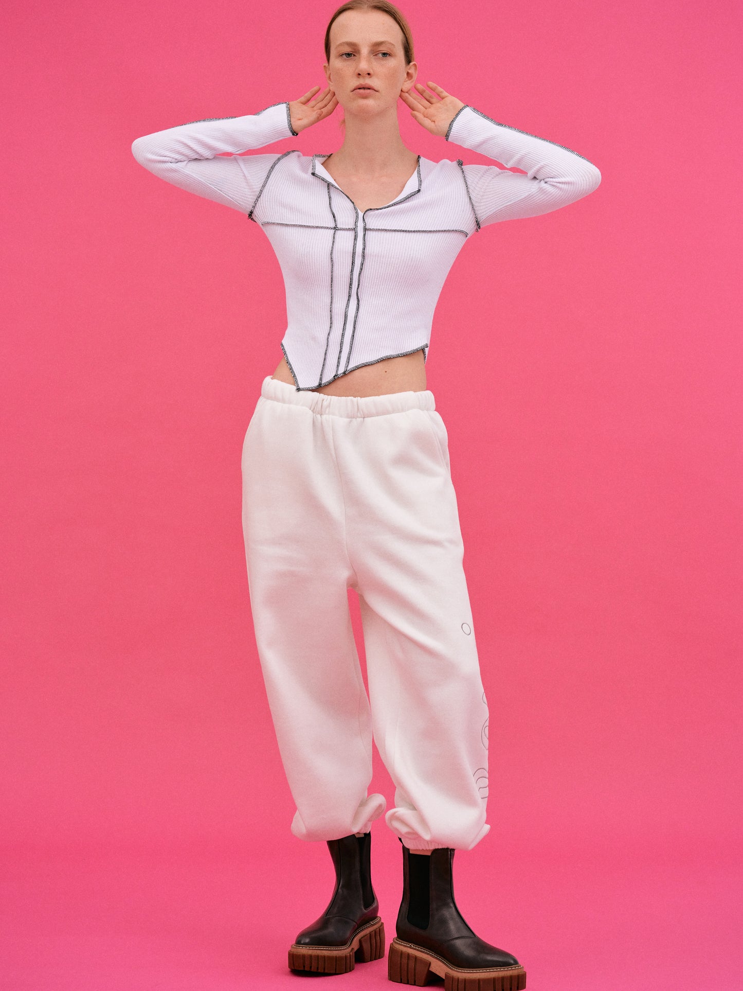 Diagonal Stitching Top, White