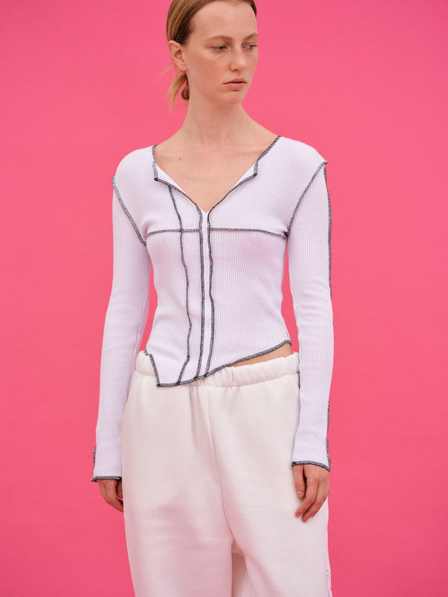 Diagonal Stitching Top, White