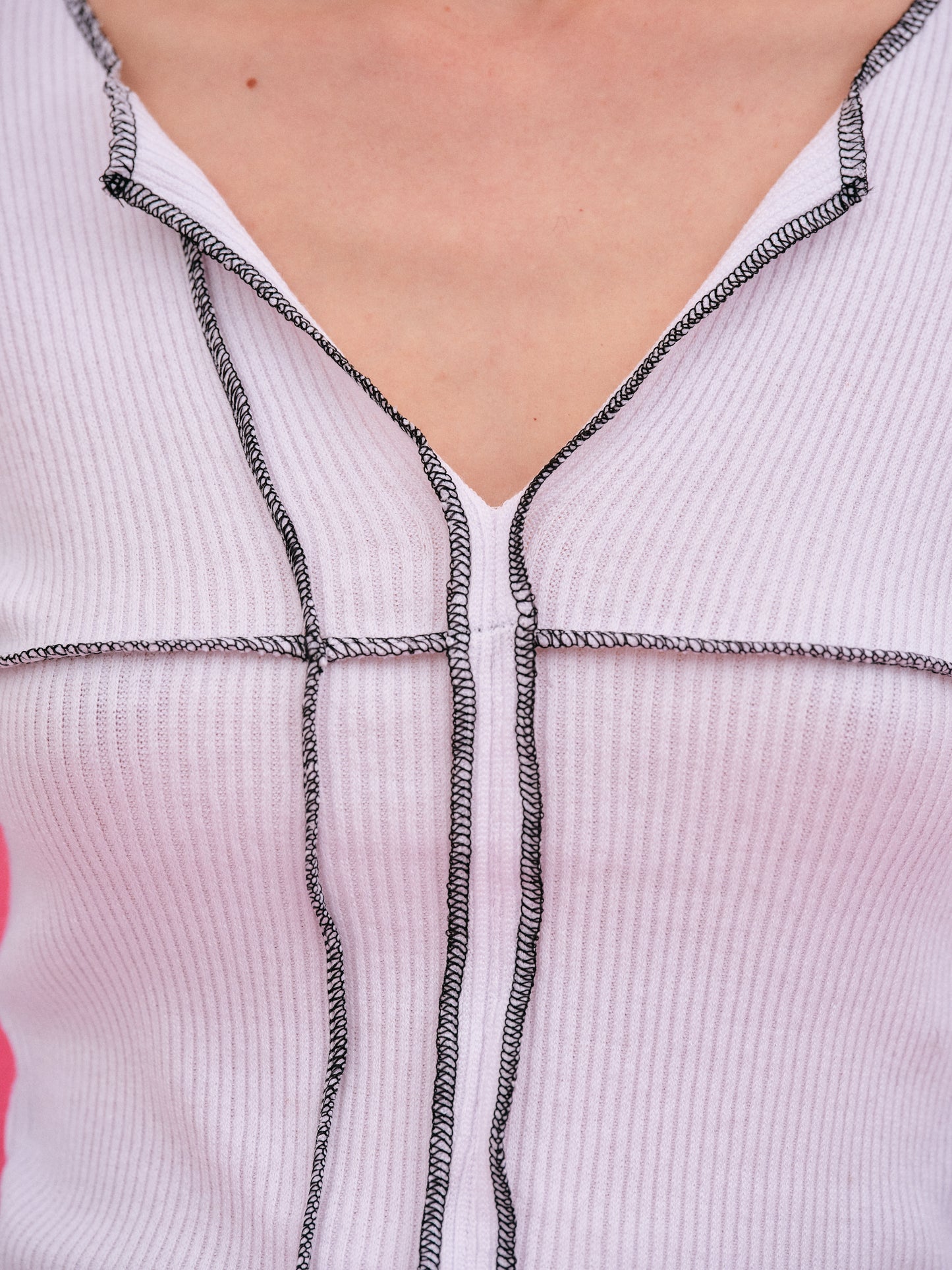 Diagonal Stitching Top, White