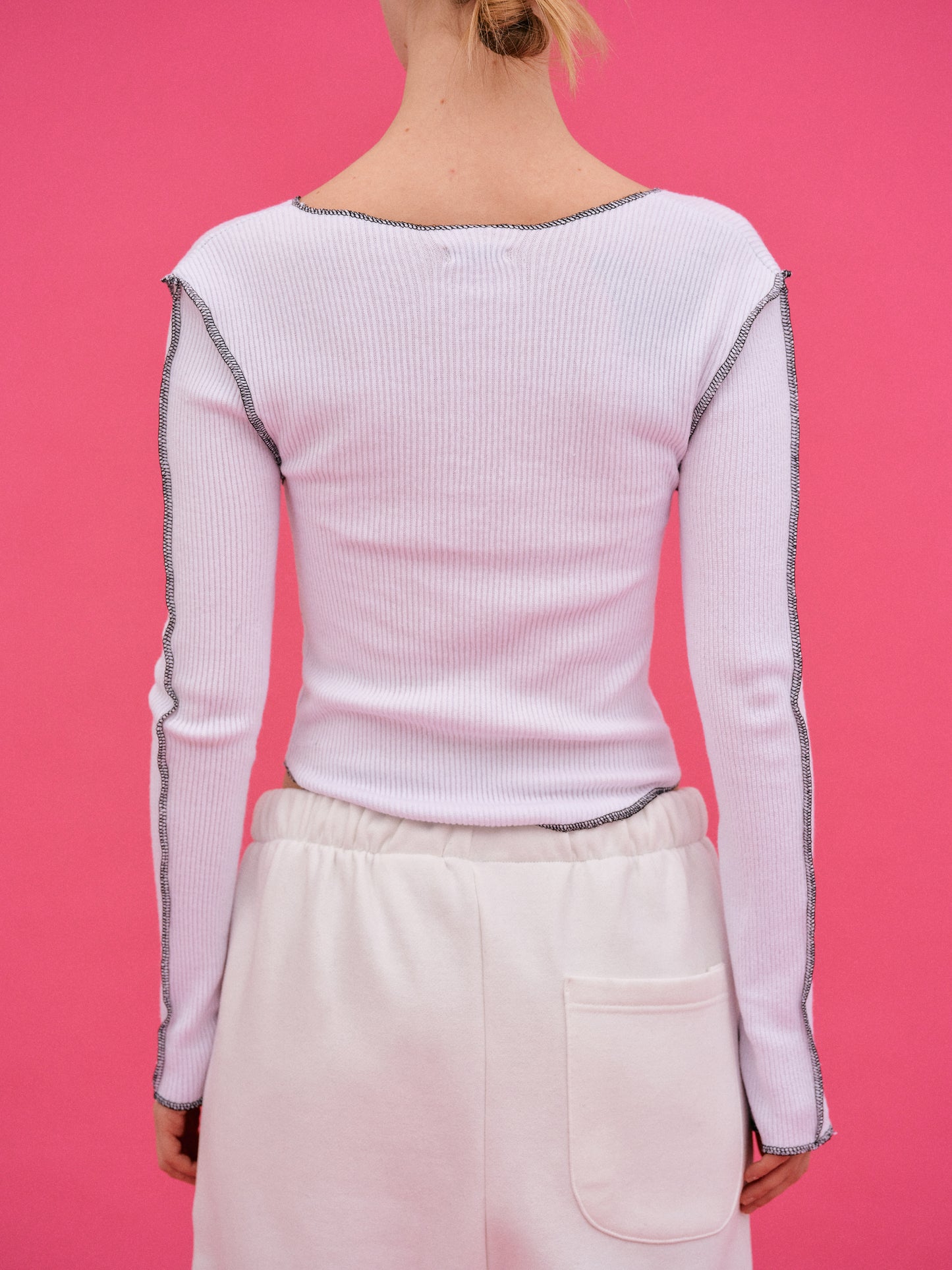 Diagonal Stitching Top, White