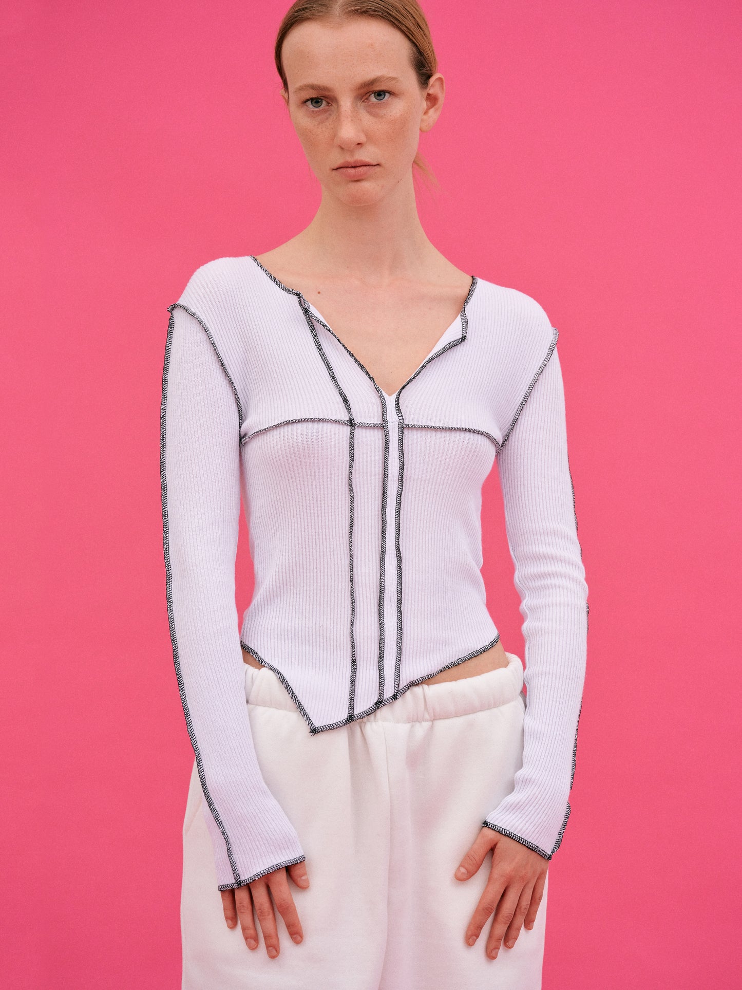Diagonal Stitching Top, White