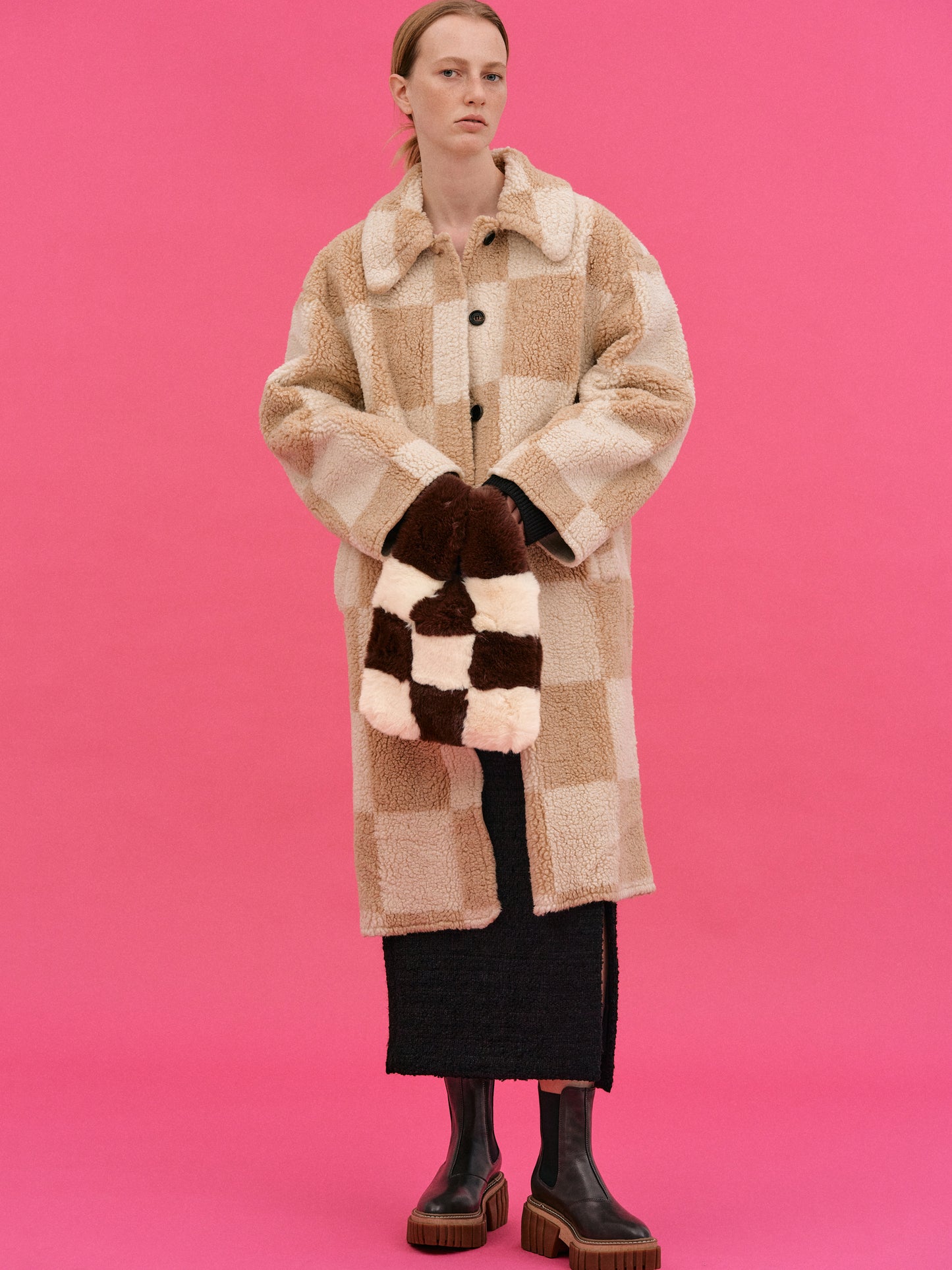 Checked Fur Bag, Milk Chocolate