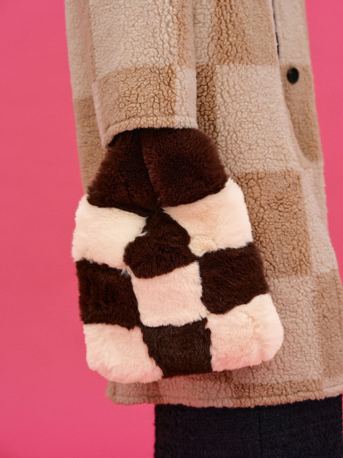 Checked Fur Bag, Milk Chocolate
