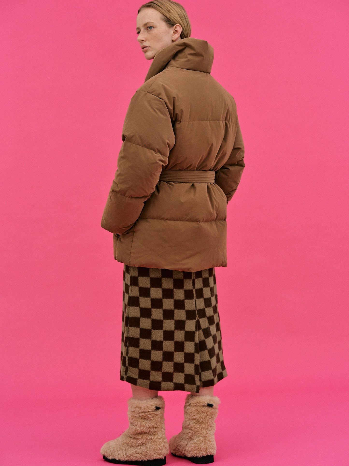 Shawl Collar Down Puffer Jacket, Brown Sugar