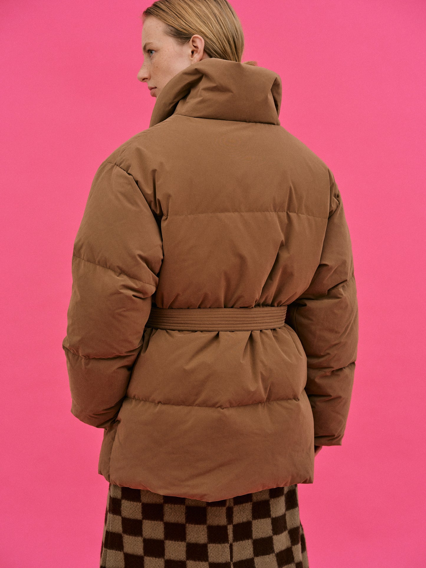 Shawl Collar Down Puffer Jacket, Brown Sugar