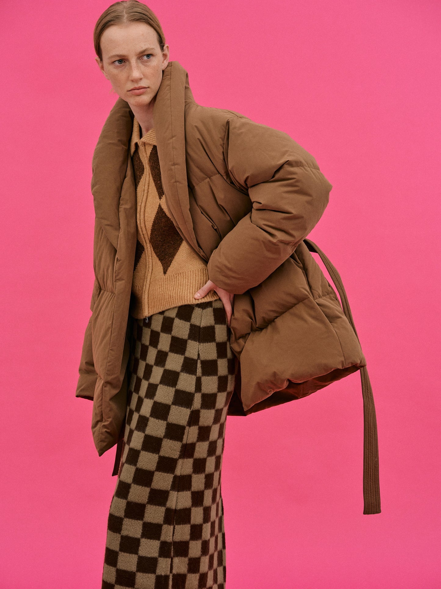 Shawl Collar Down Puffer Jacket, Brown Sugar