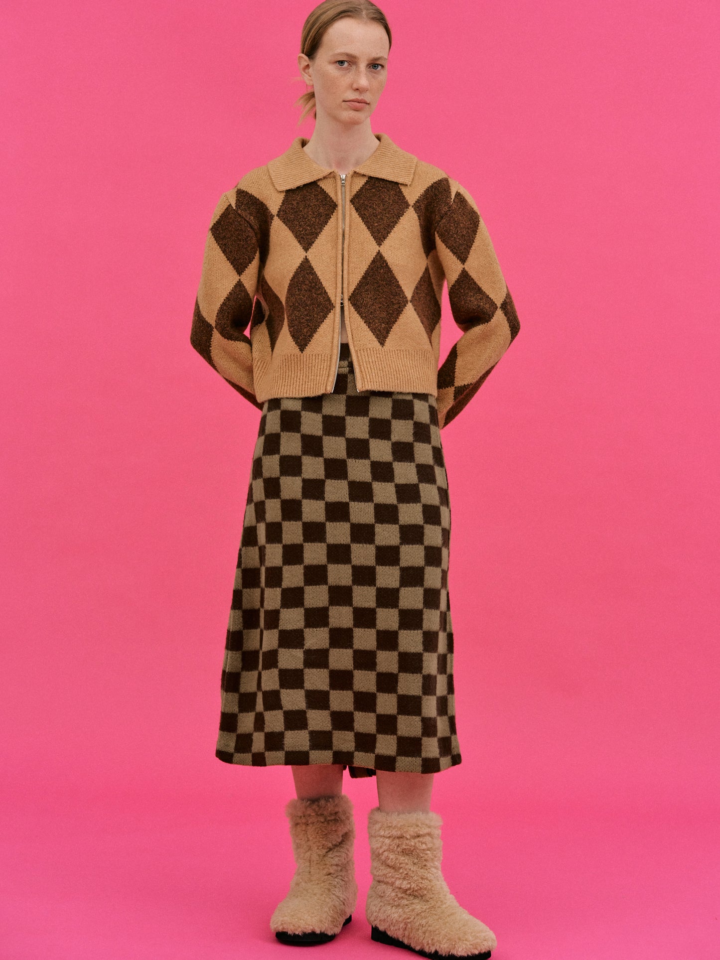 Checker Knit Skirt, Toffee