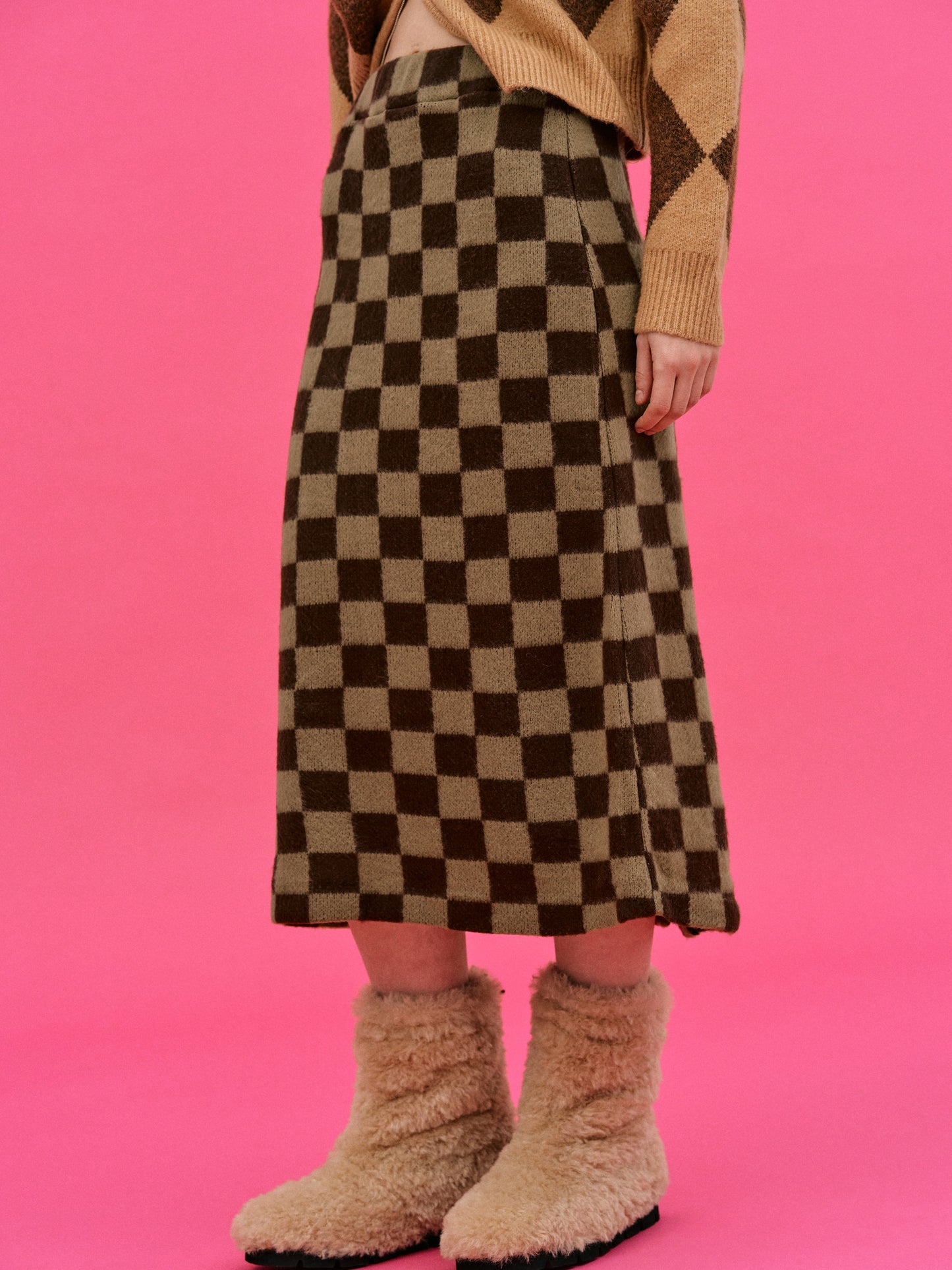 Checker Knit Skirt, Toffee