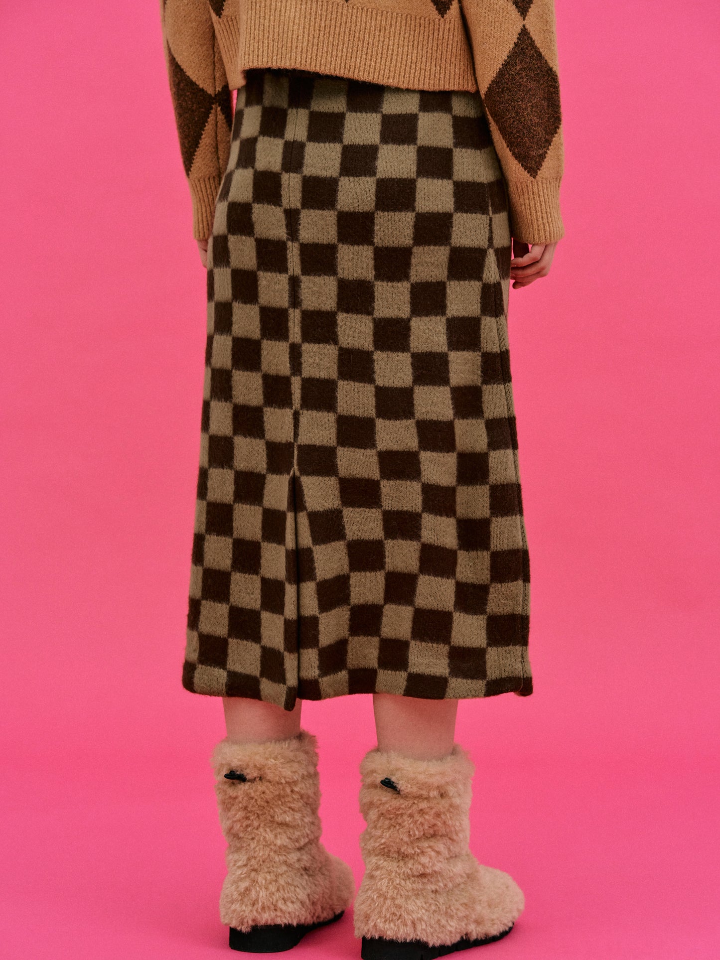 Checker Knit Skirt, Toffee