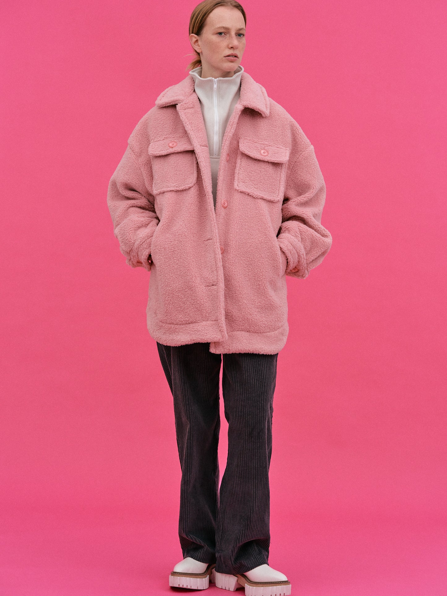 Faux Fur Pocket Jacket, Pink