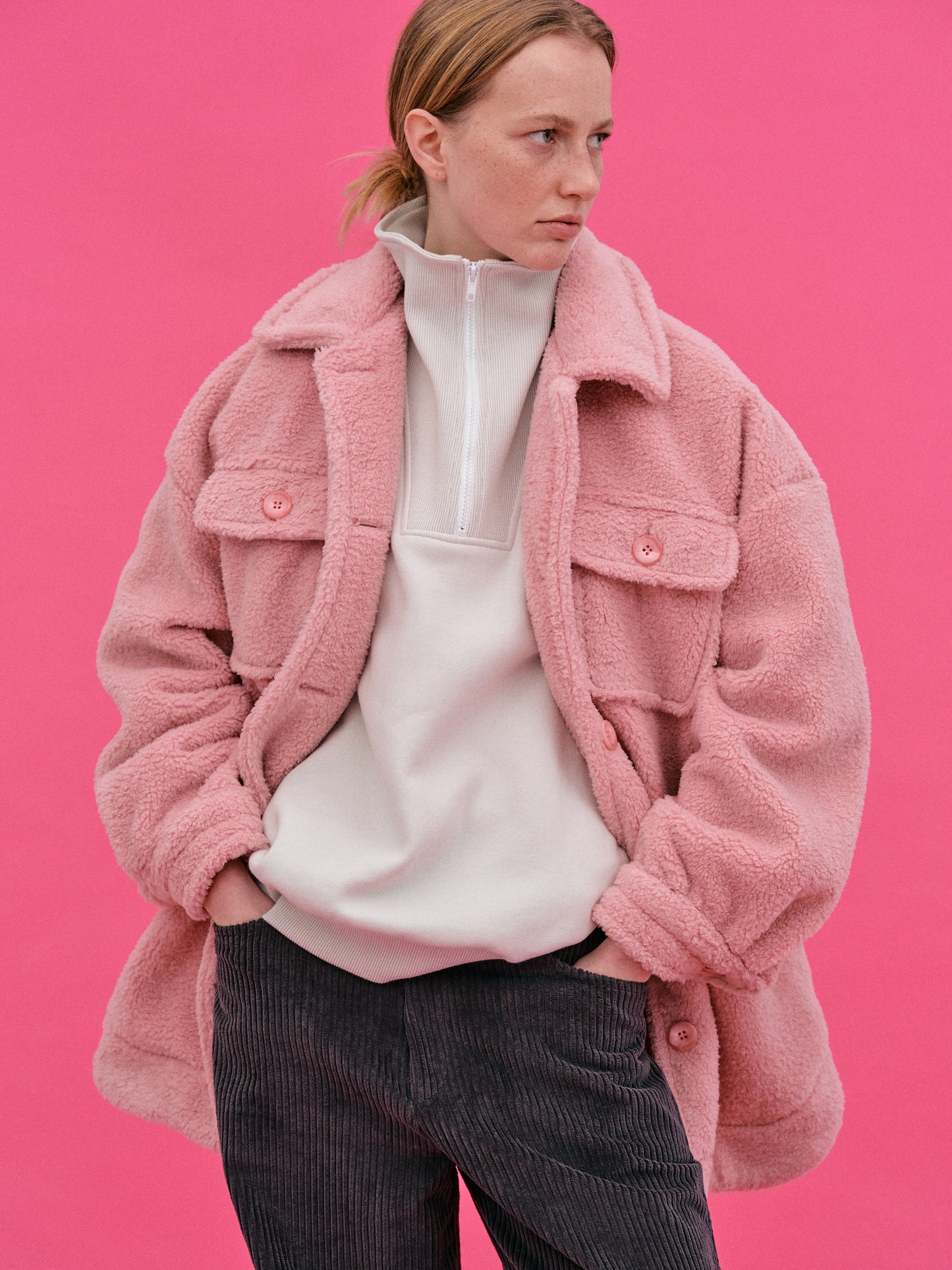 Faux Fur Pocket Jacket, Pink