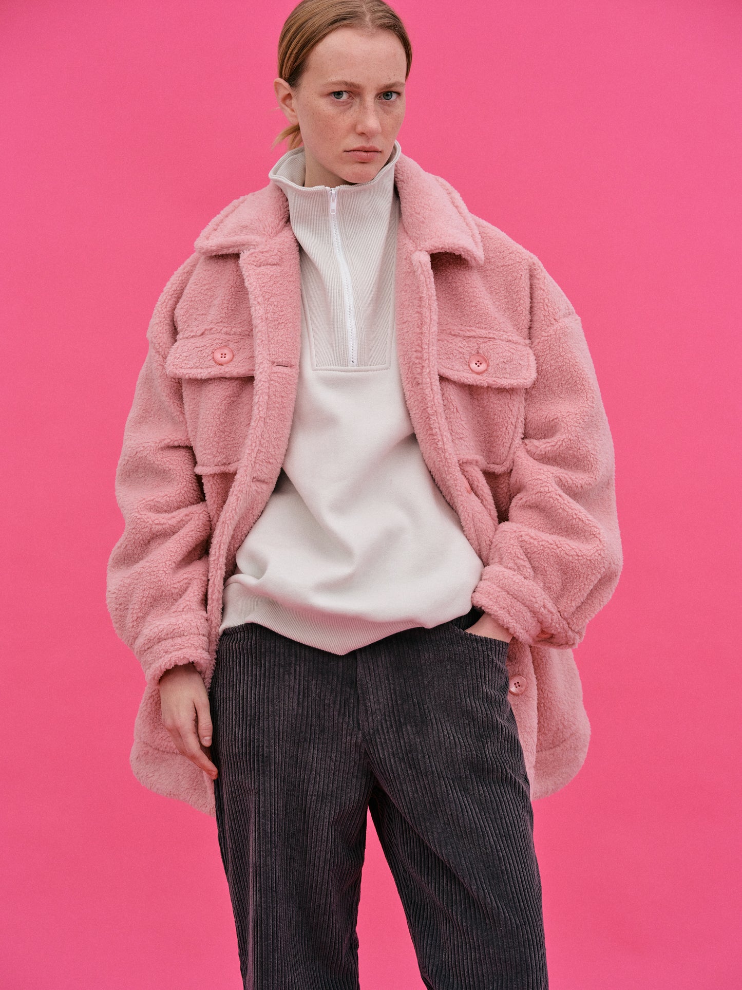 Faux Fur Pocket Jacket, Pink