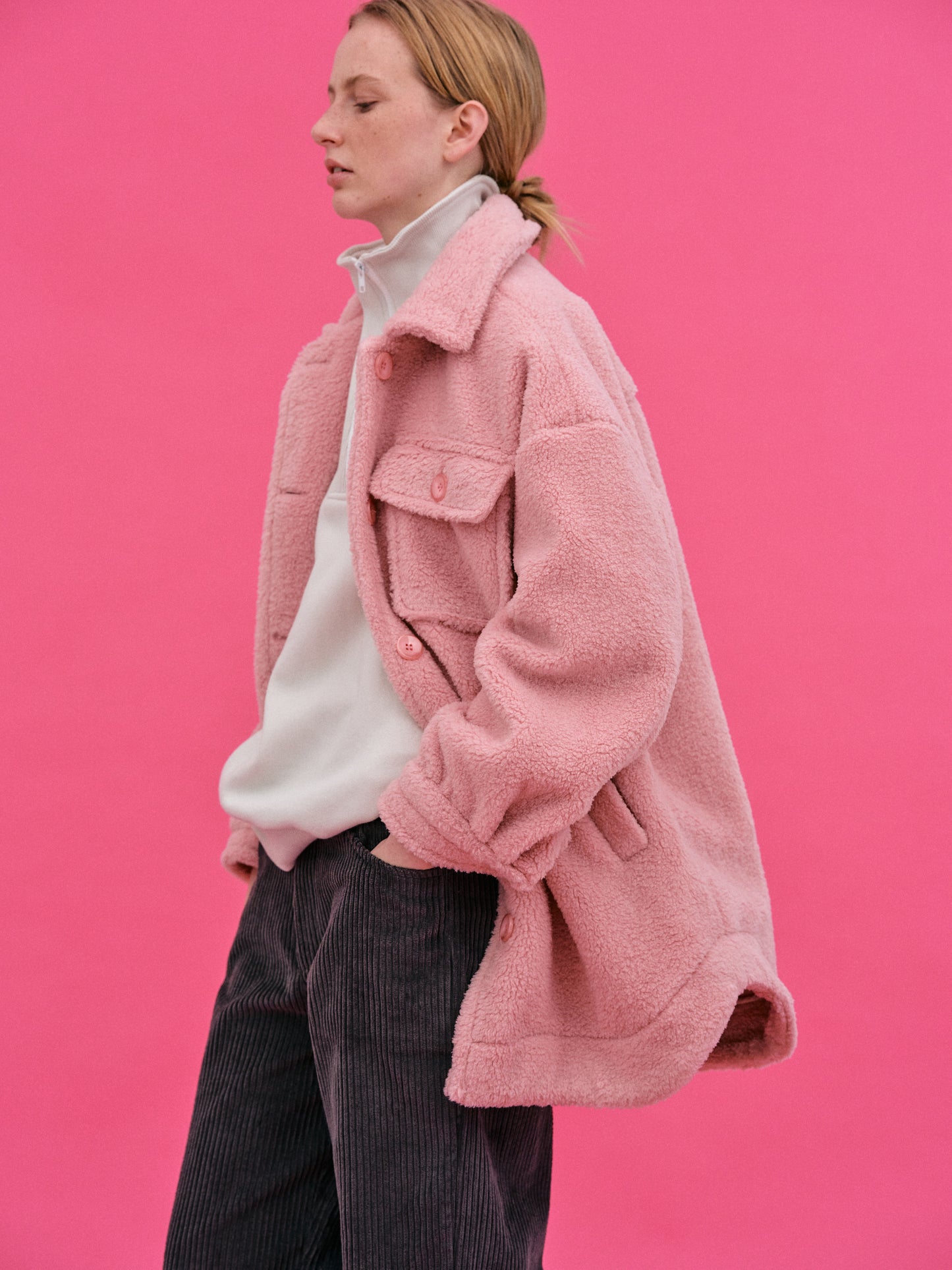Faux Fur Pocket Jacket, Pink