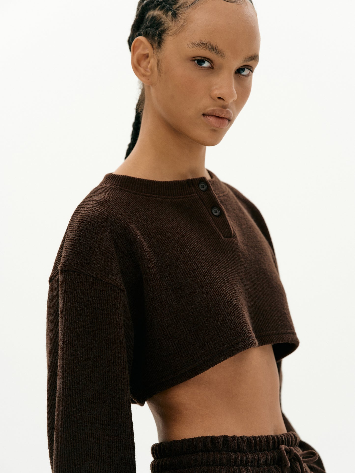 Crop Rib Lounge Knit Top, Oxide