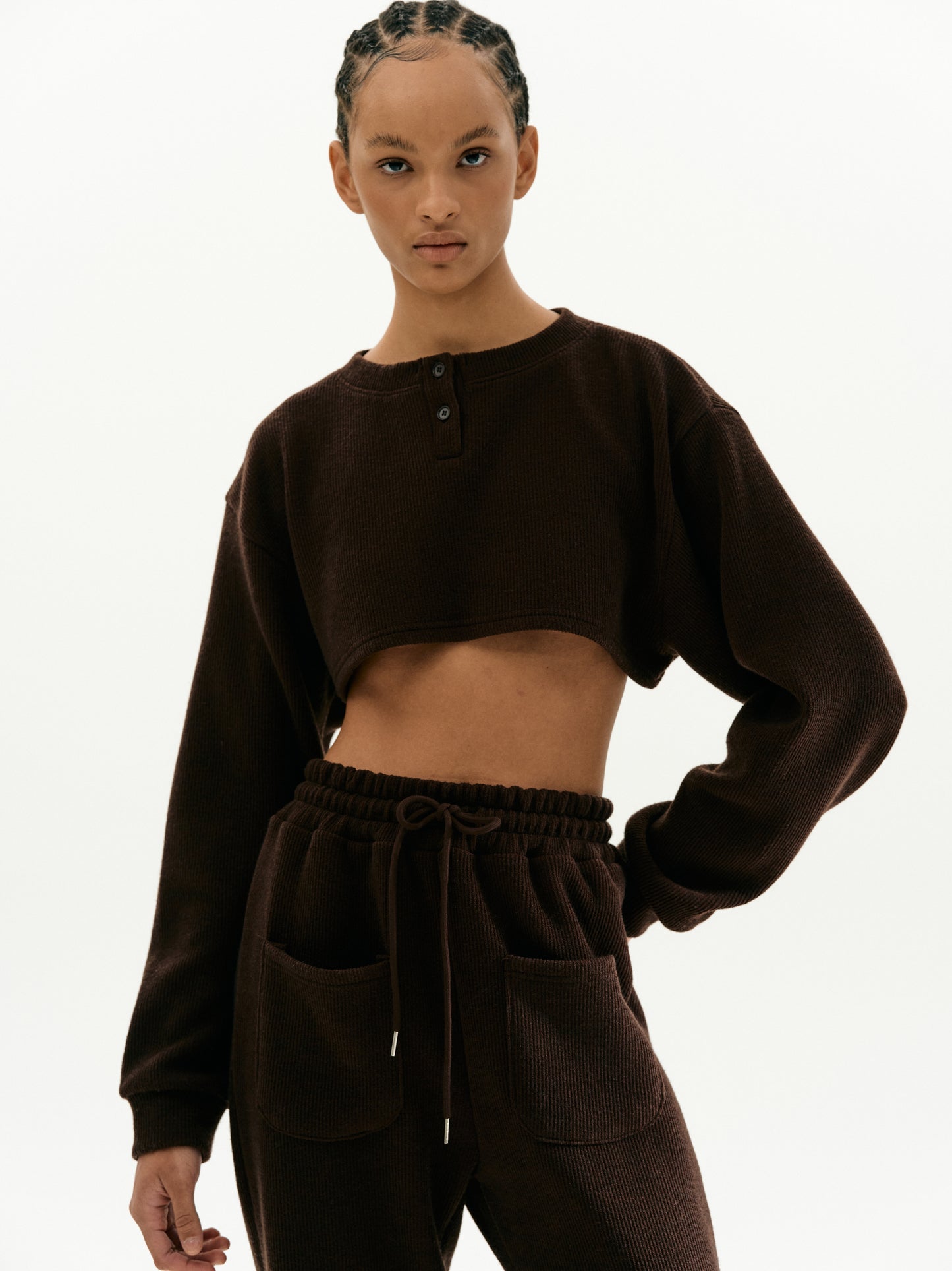 Crop Rib Lounge Knit Top, Oxide