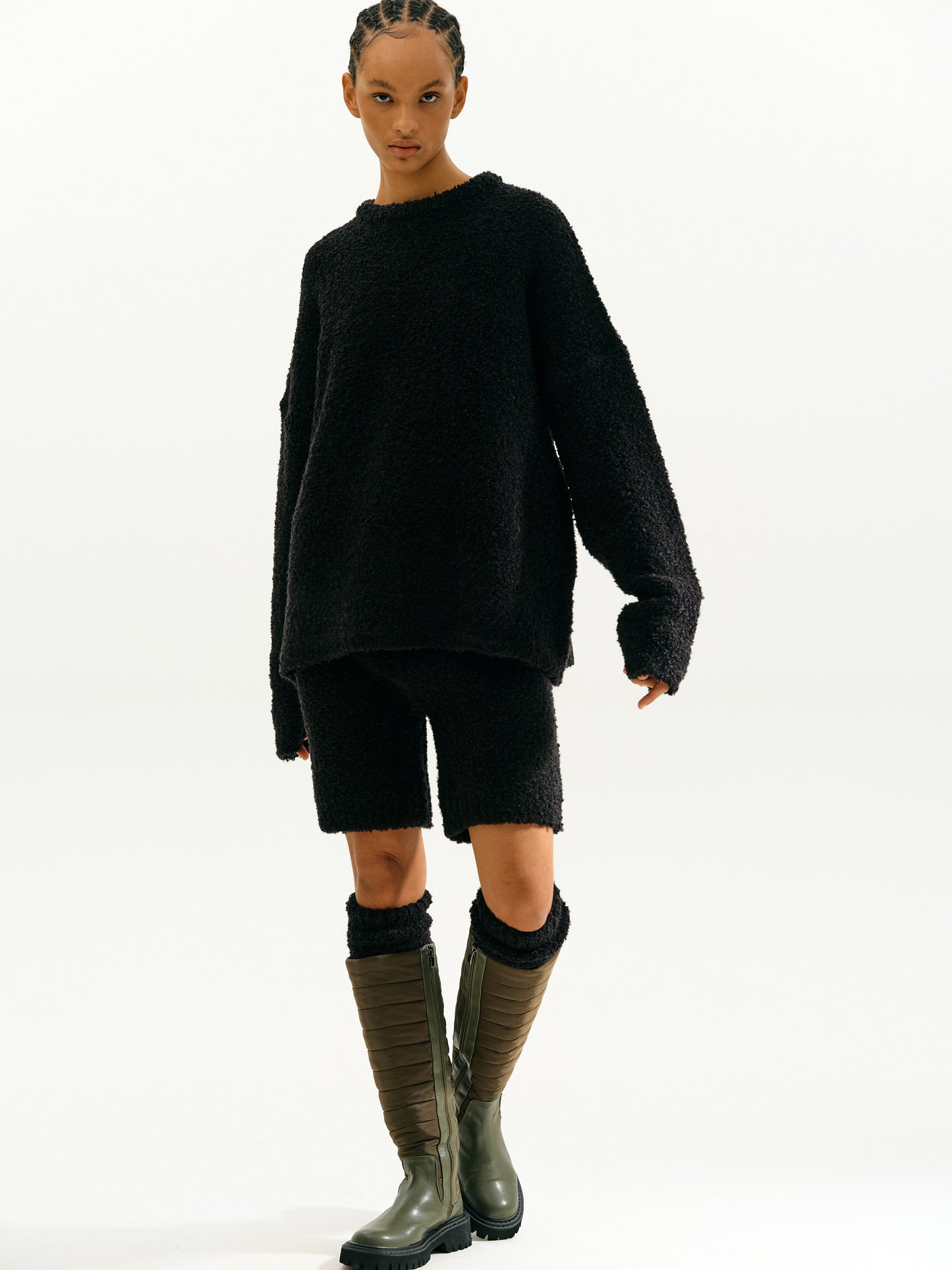 3 Piece Cozy Bouclé Sweater Set, Black