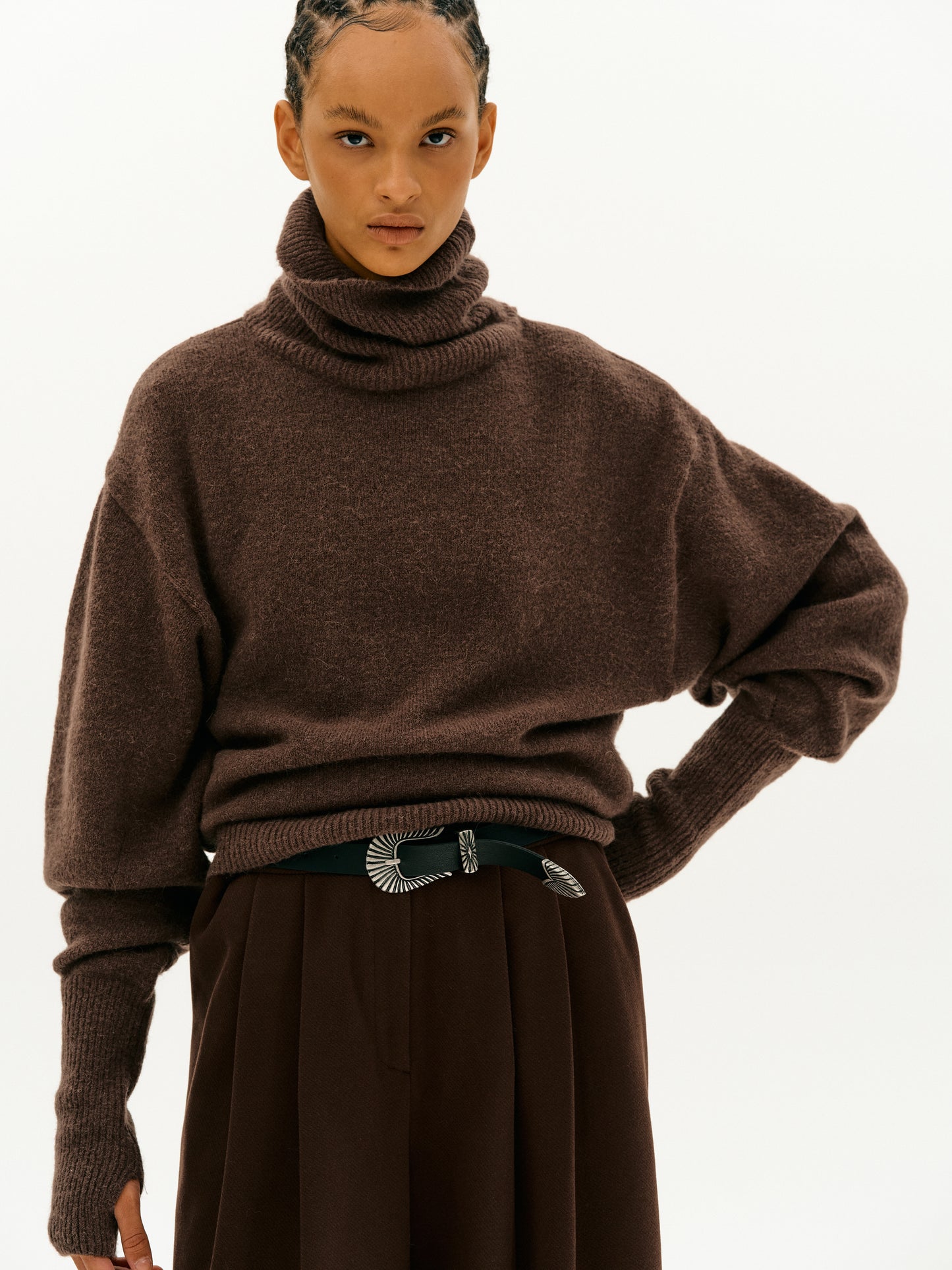 Wide Dolman Turtleneck Sweater, Pecan