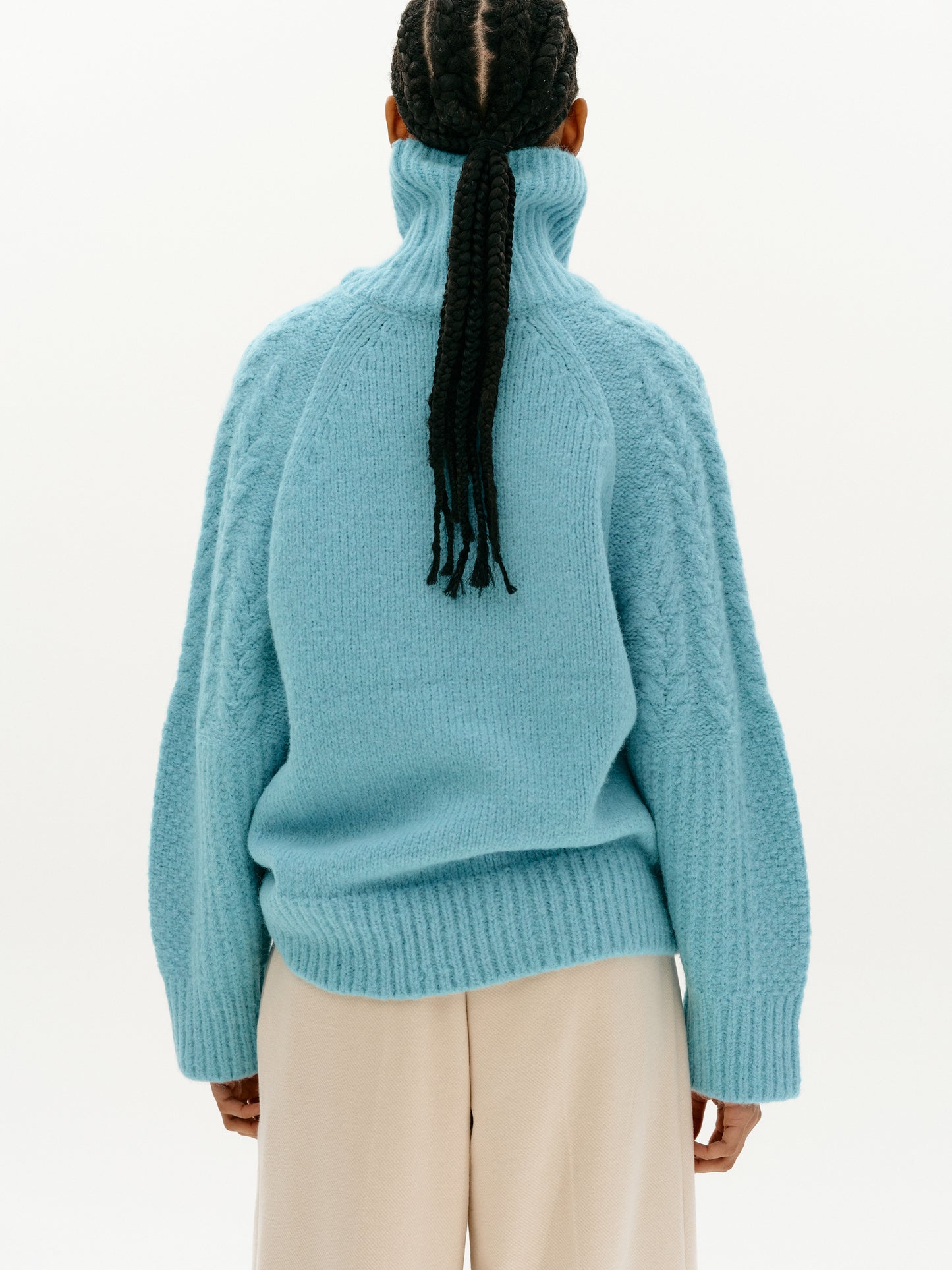 Wide Cable Knit Turtleneck, Aqua