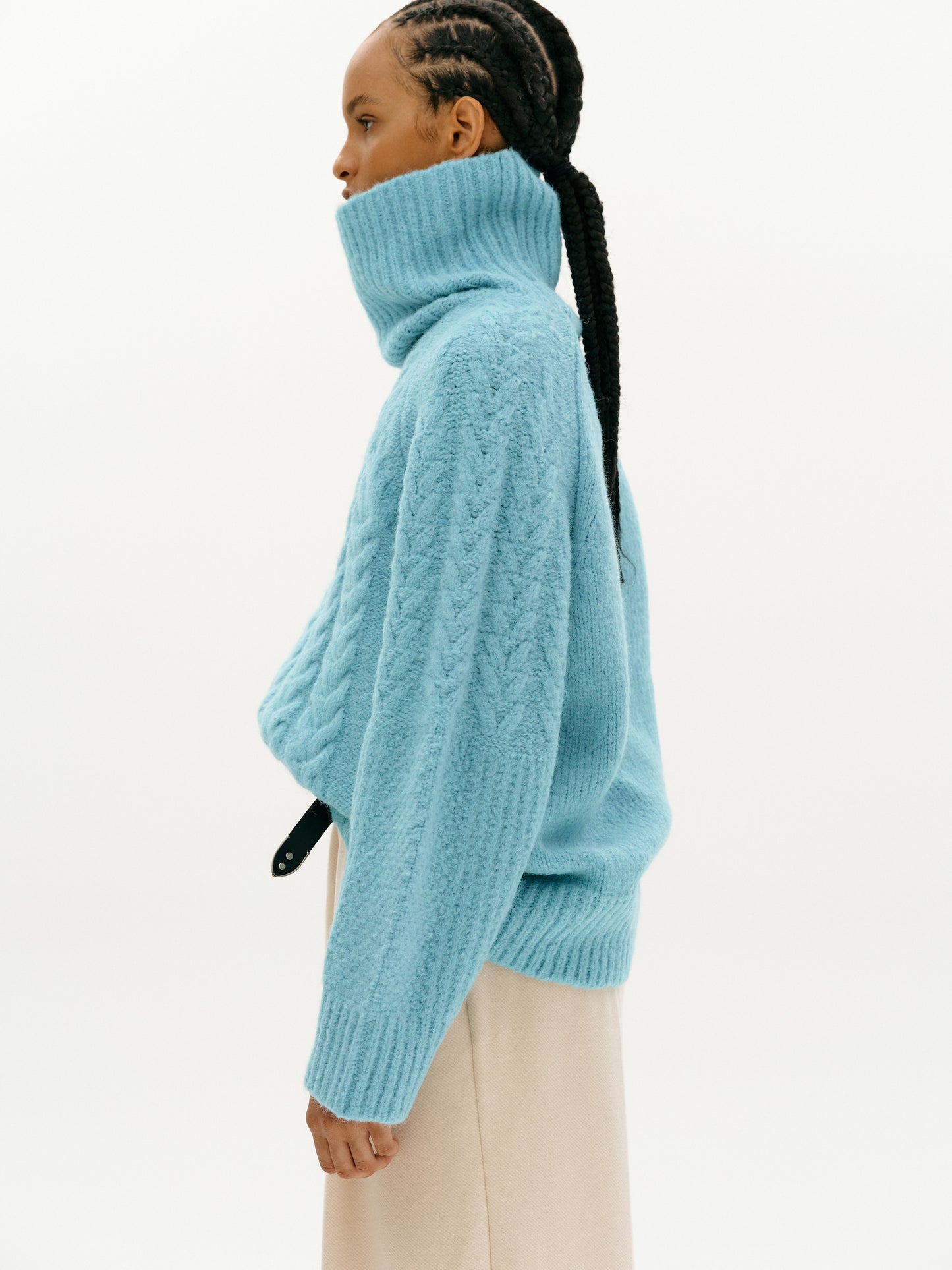 Wide Cable Knit Turtleneck, Aqua