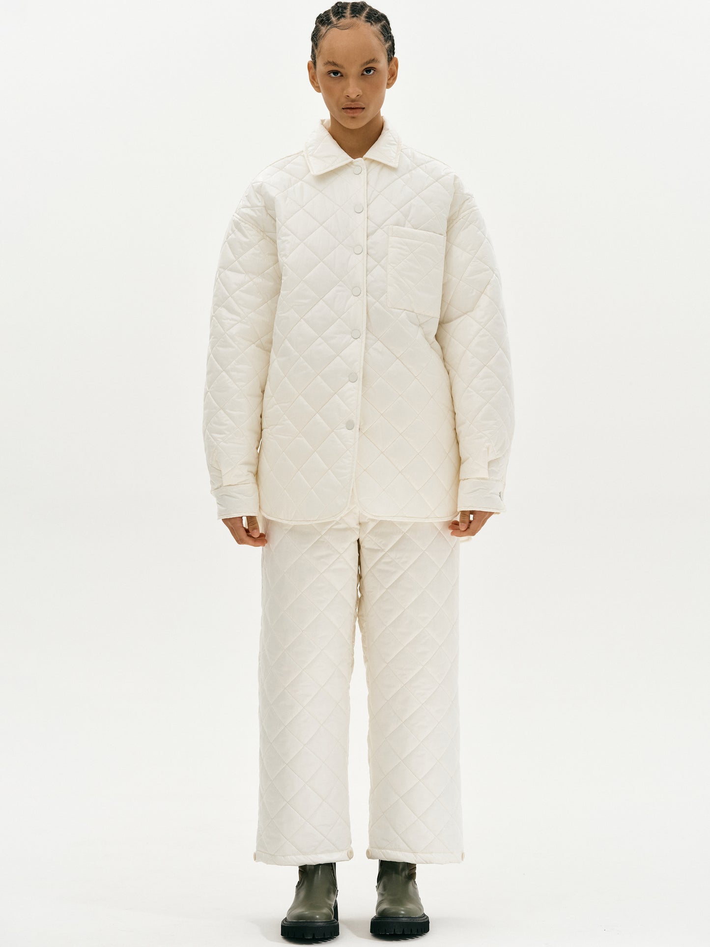 Diamond Quilted Shirt Jacket, Cream