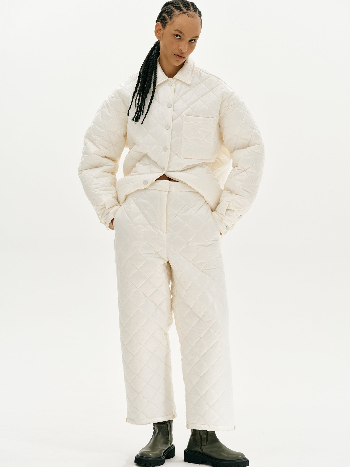 Diamond Quilted Shirt Jacket, Cream