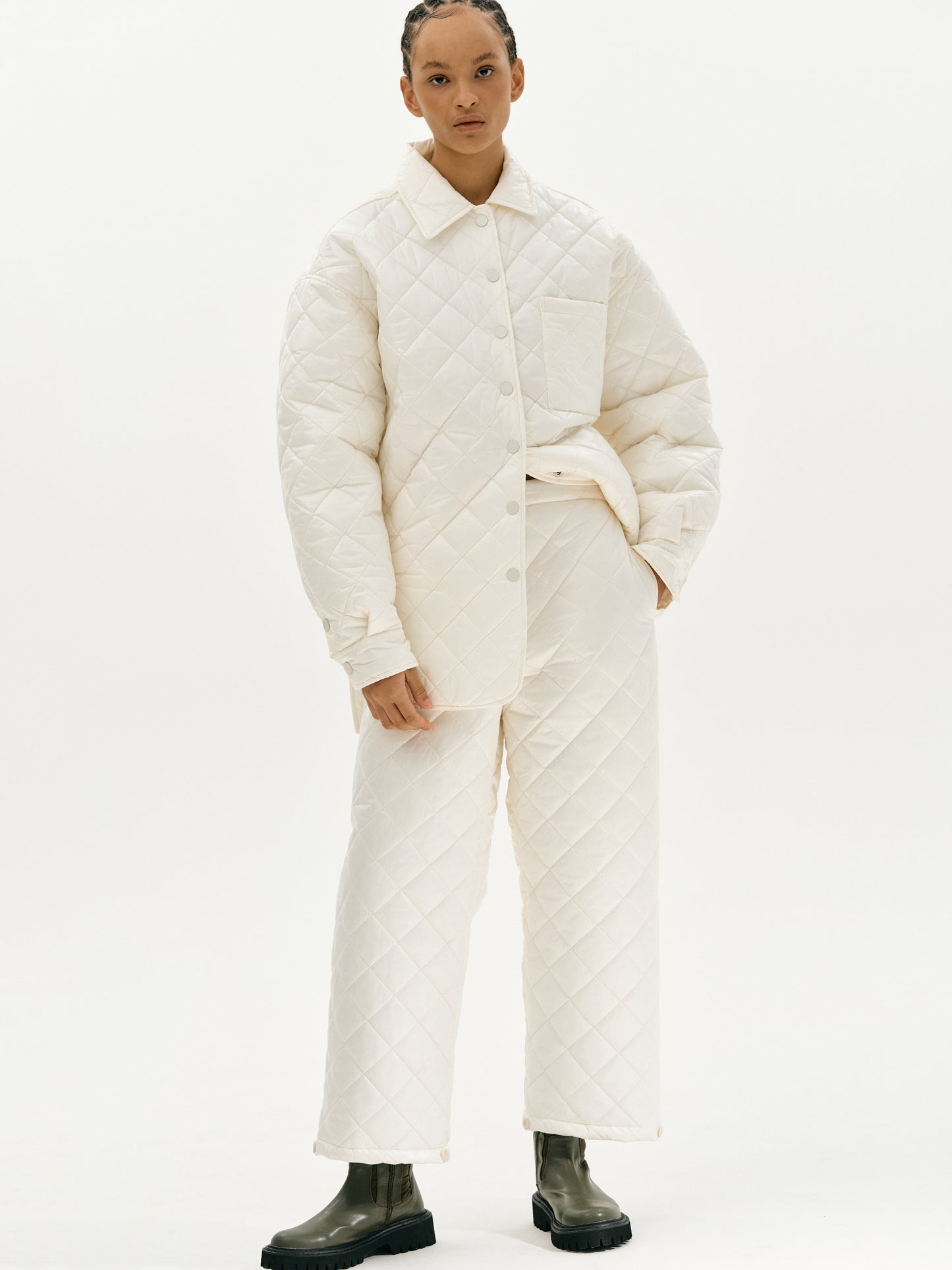 Diamond Quilted Shirt Jacket, Cream