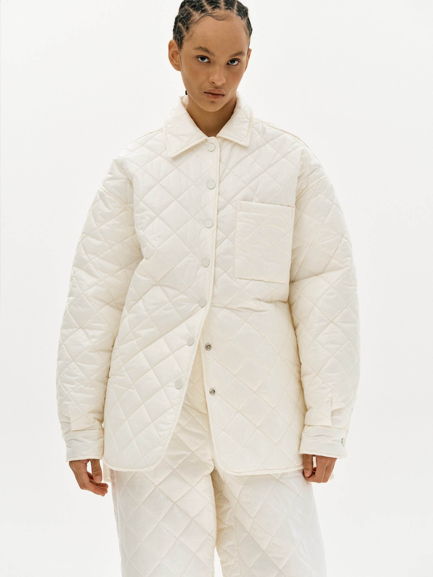 Diamond Quilted Shirt Jacket, Cream