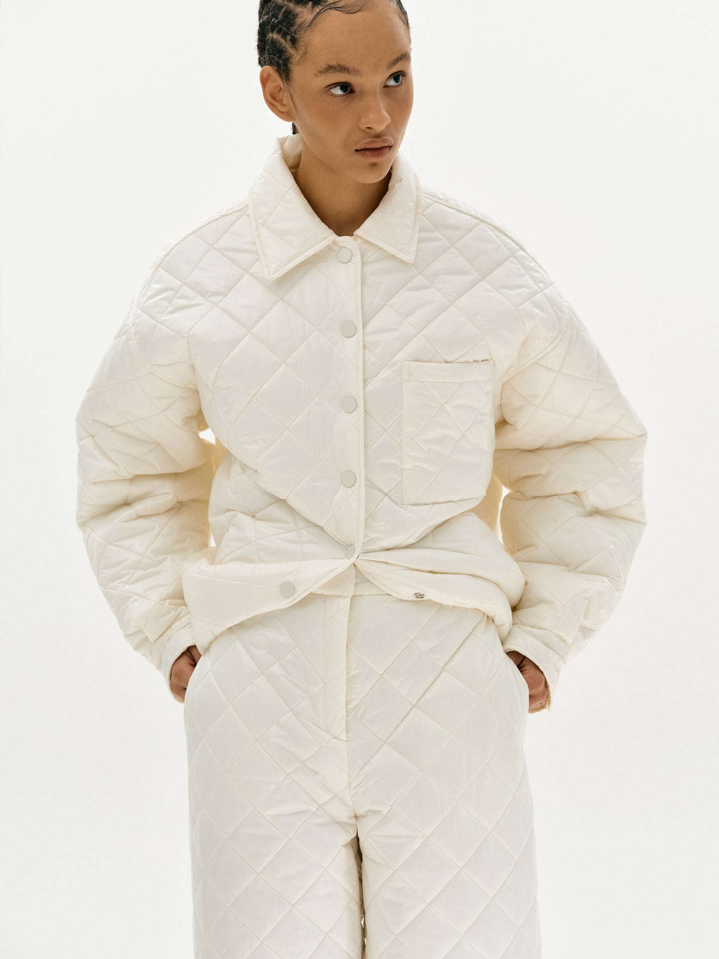 Diamond Quilted Shirt Jacket, Cream