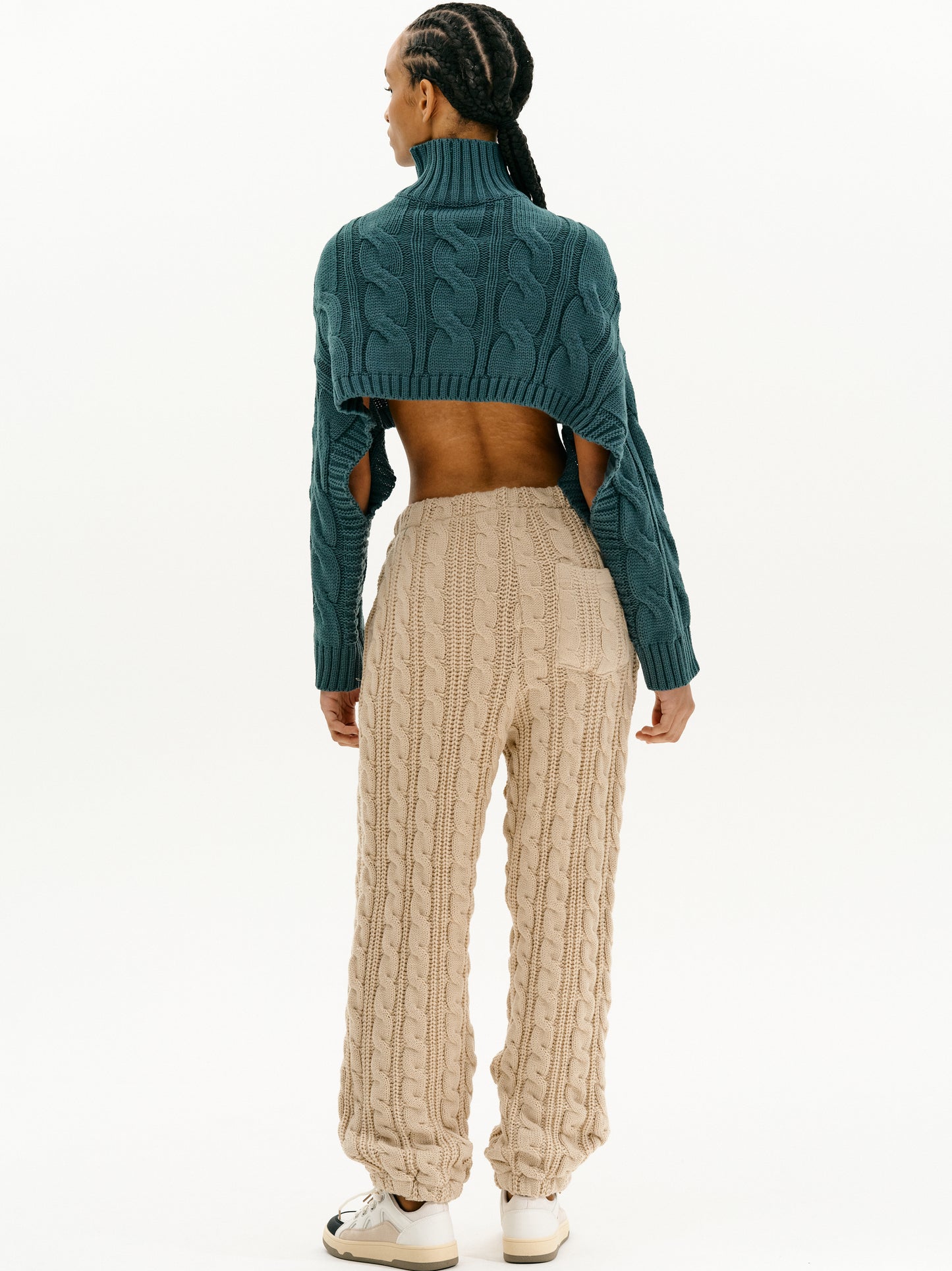 Open Back Cable Turtleneck, Dark Teal