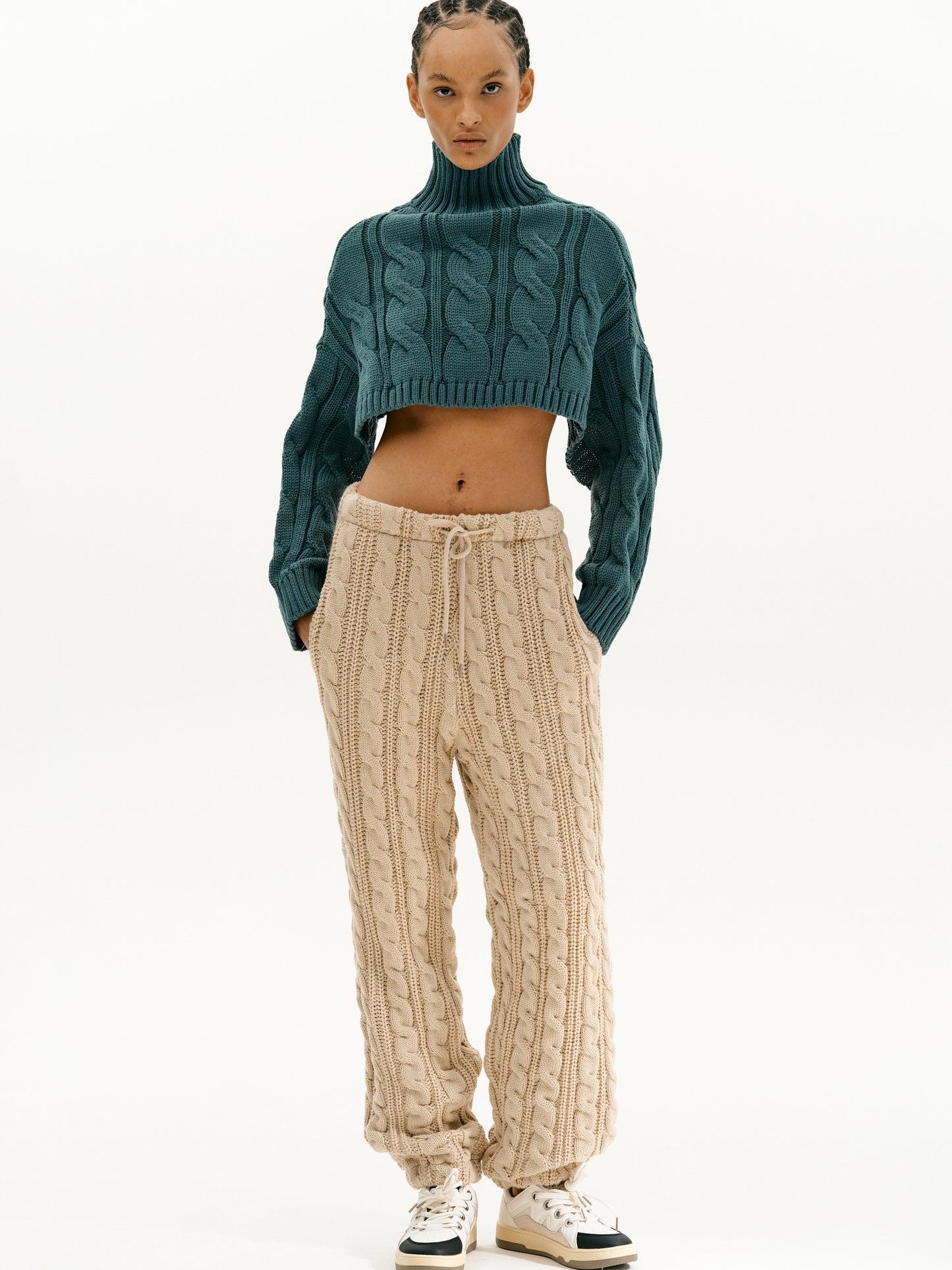 Open Back Cable Turtleneck, Dark Teal