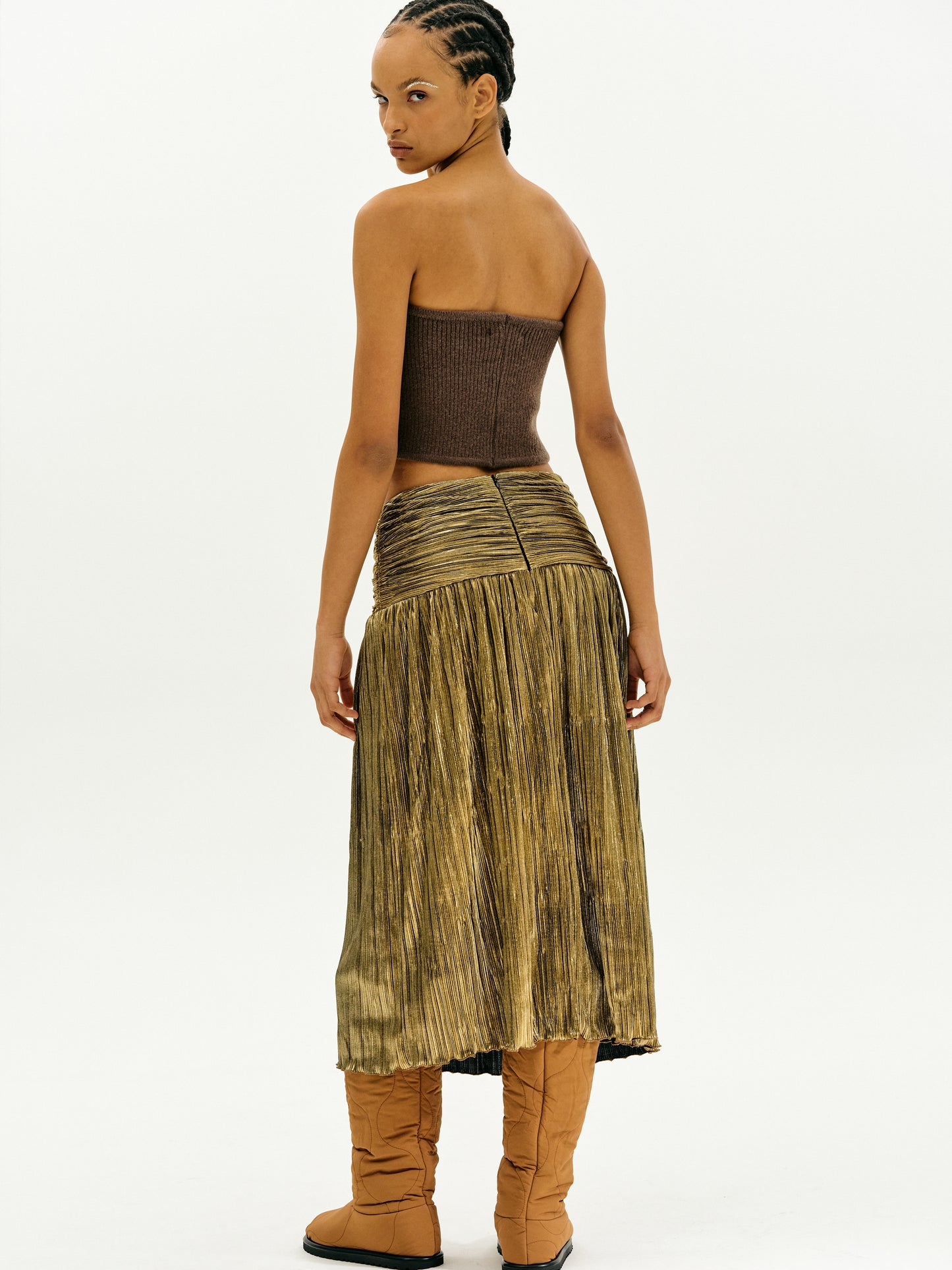 Metallic Pleated Skirt, Gold