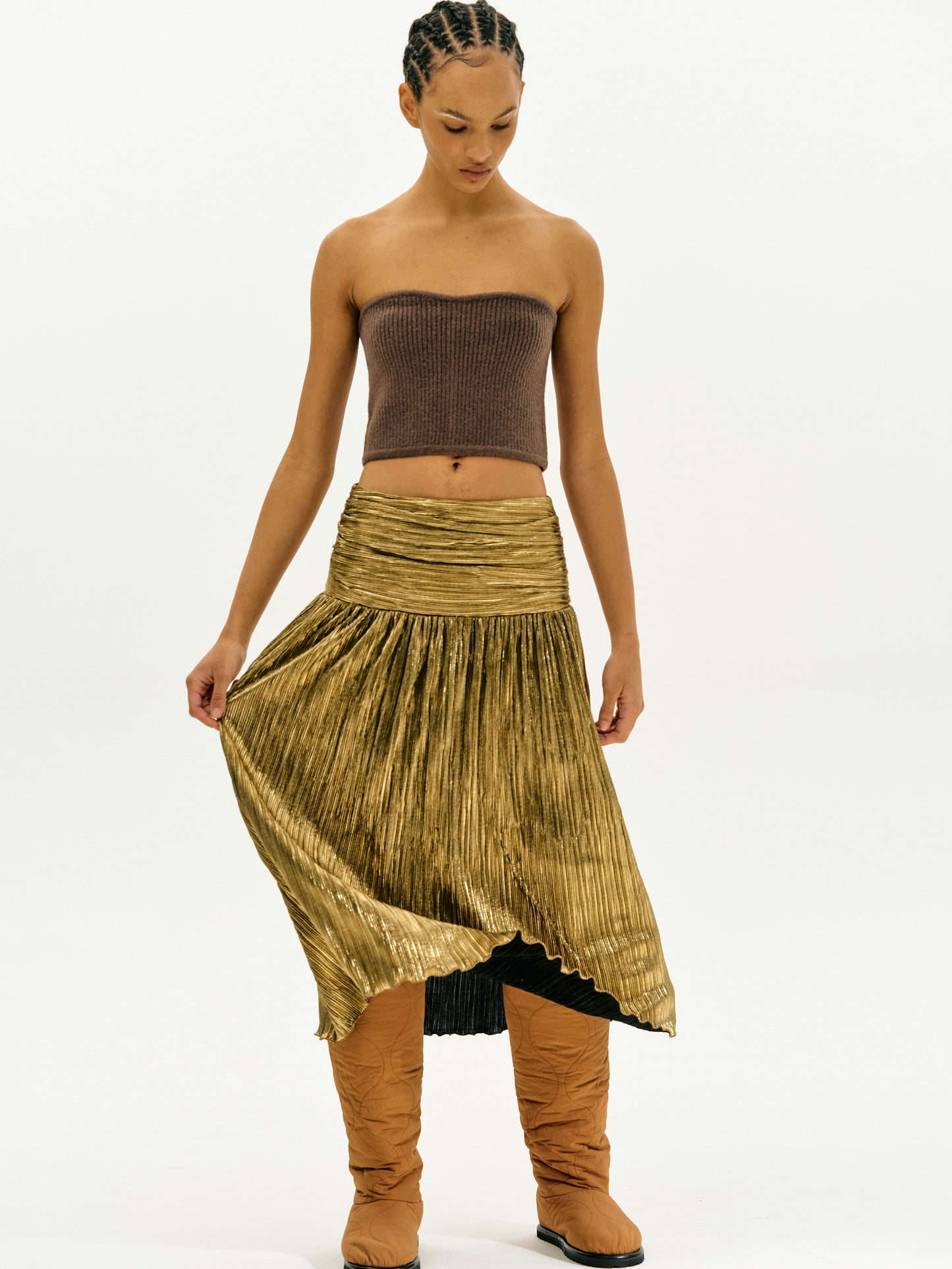 Metallic Pleated Skirt, Gold