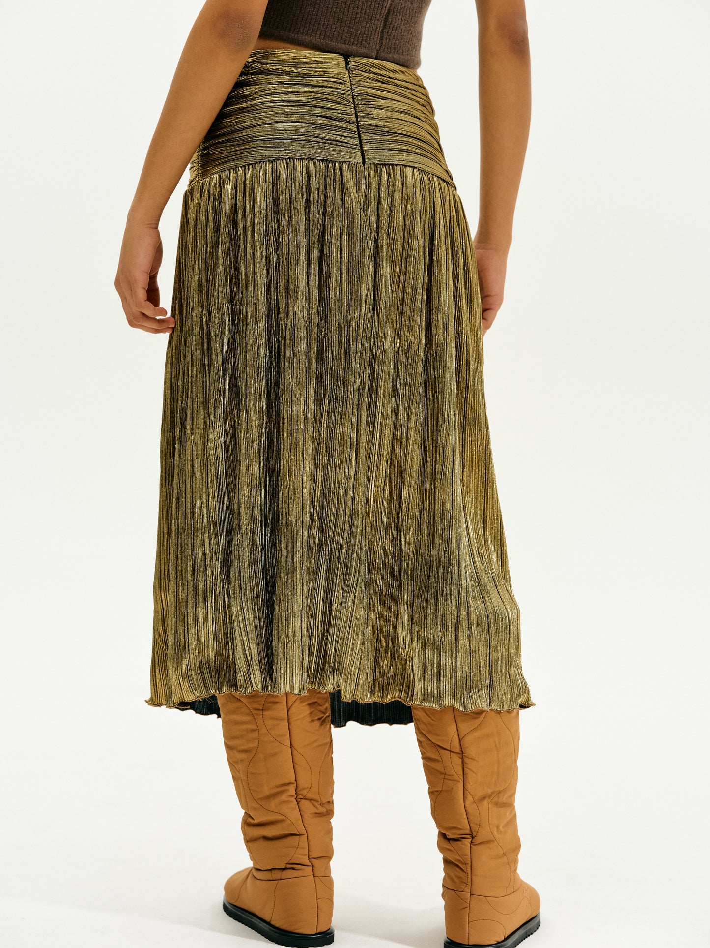 Metallic Pleated Skirt, Gold