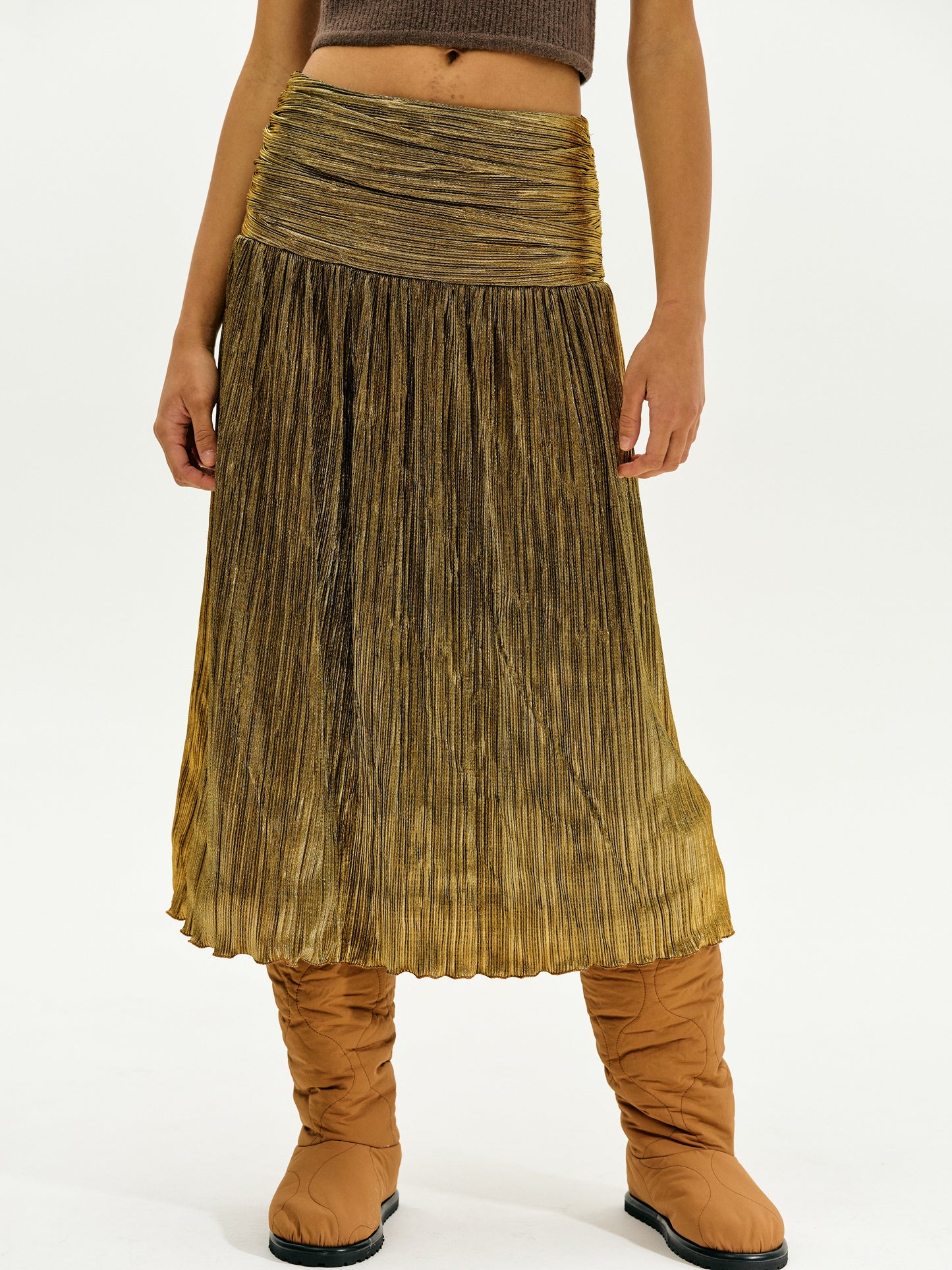 Metallic Pleated Skirt, Gold