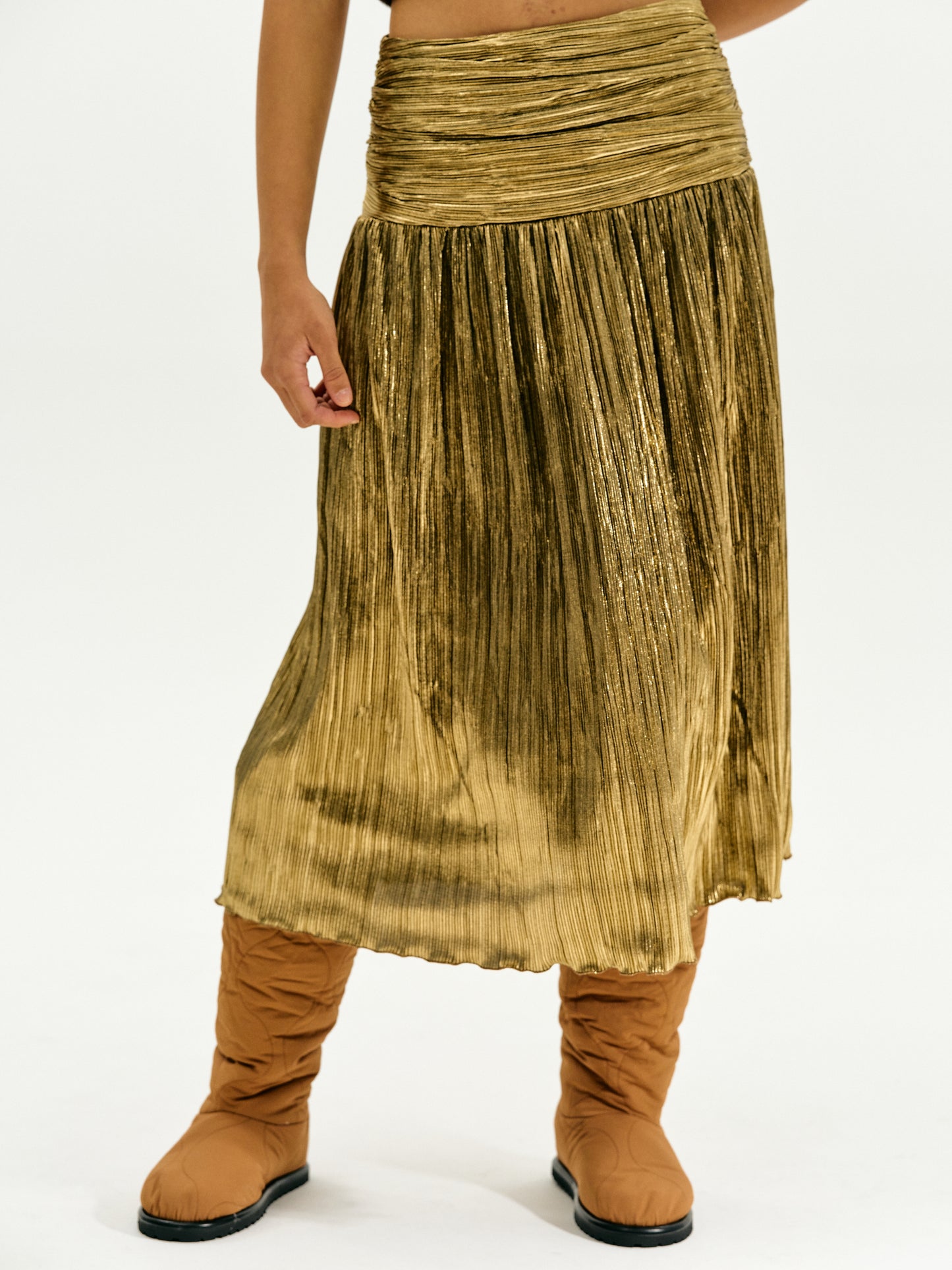 Metallic Pleated Skirt, Gold