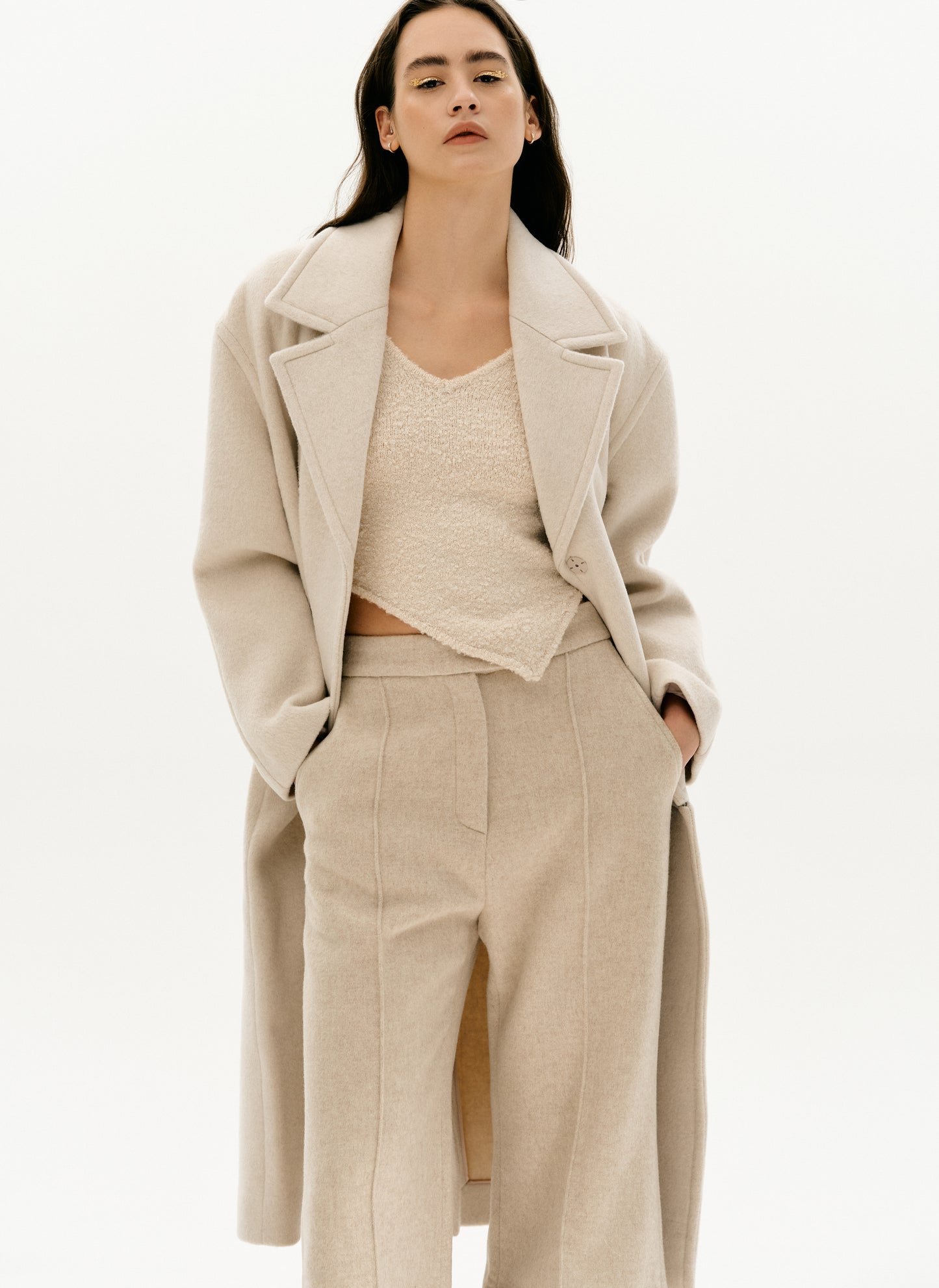 Asymmetric Bouclé Top, Custard