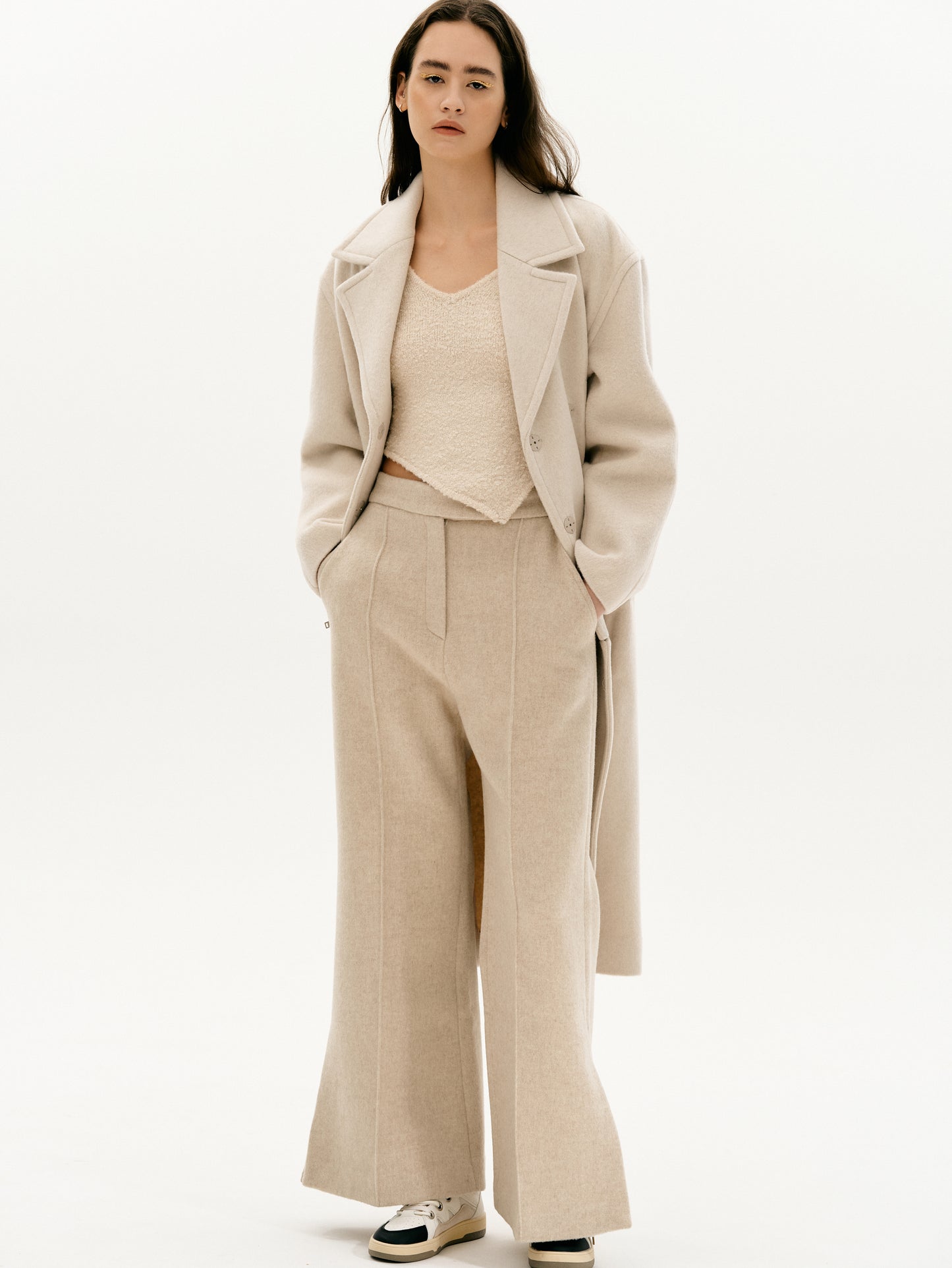 Wool-Cashmere Trousers, Natural