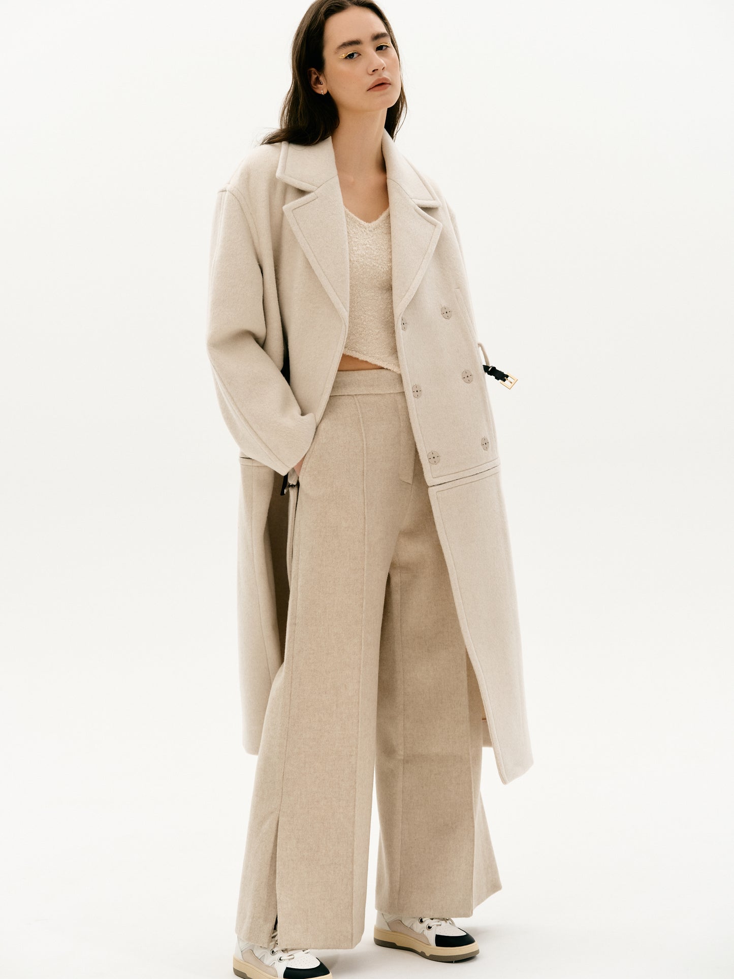Wool-Cashmere Trousers, Natural