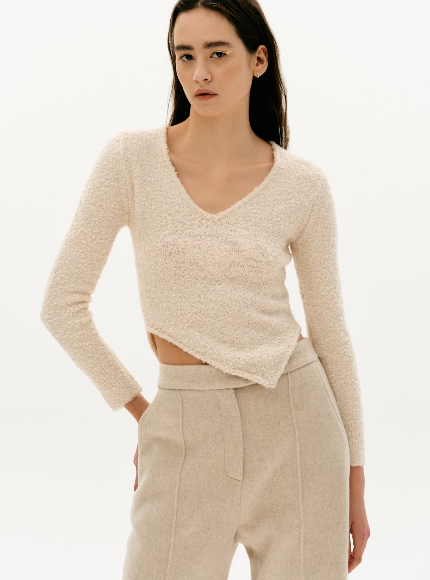 Asymmetric Bouclé Top, Custard