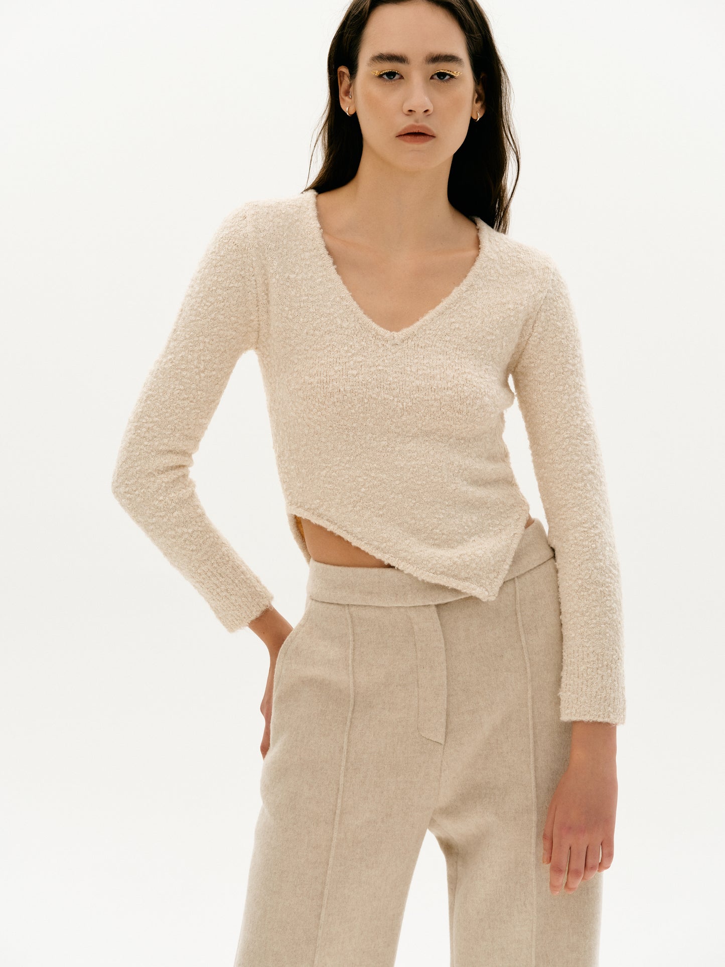 Asymmetric Bouclé Top, Custard