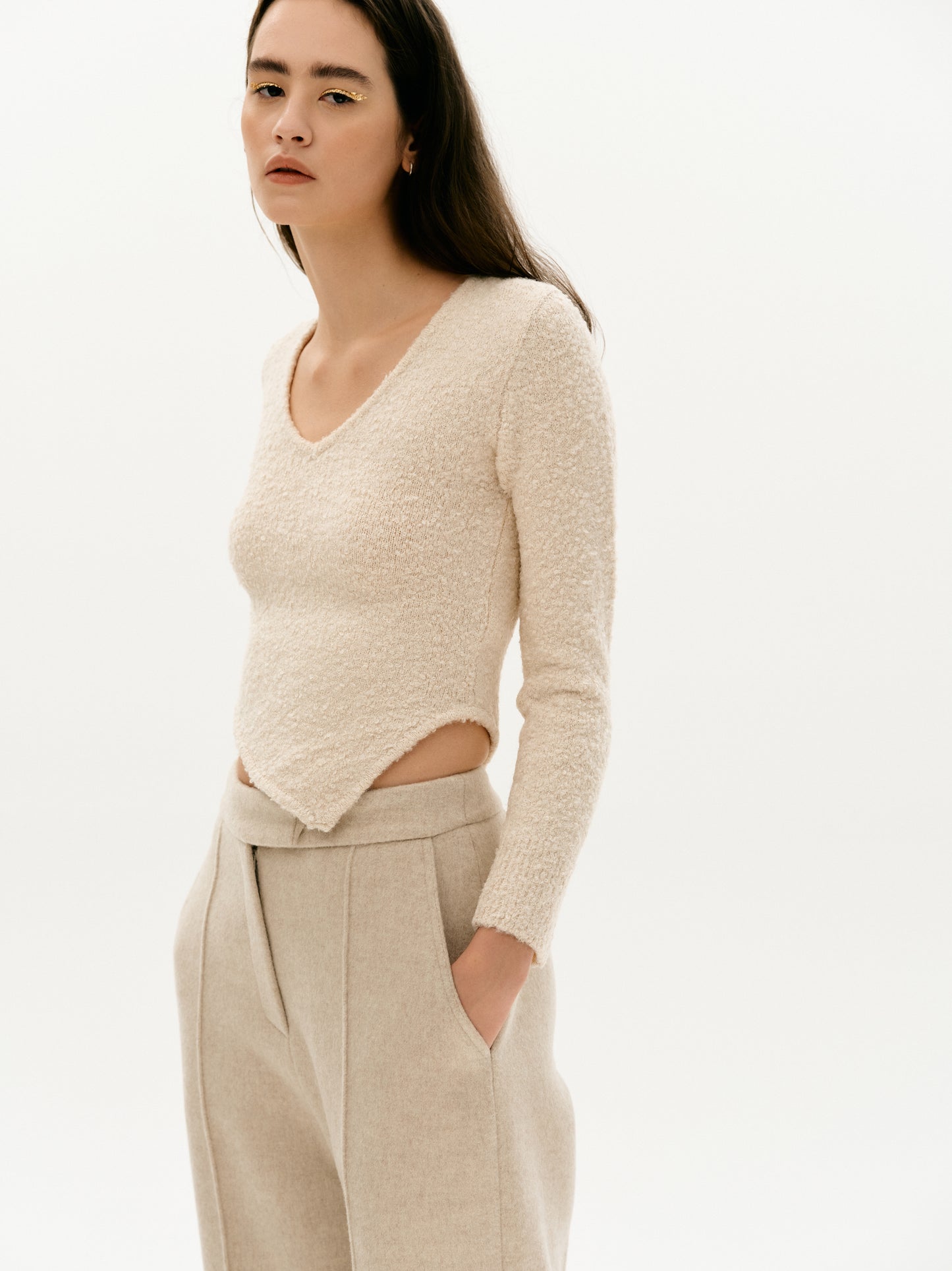 Asymmetric Bouclé Top, Custard