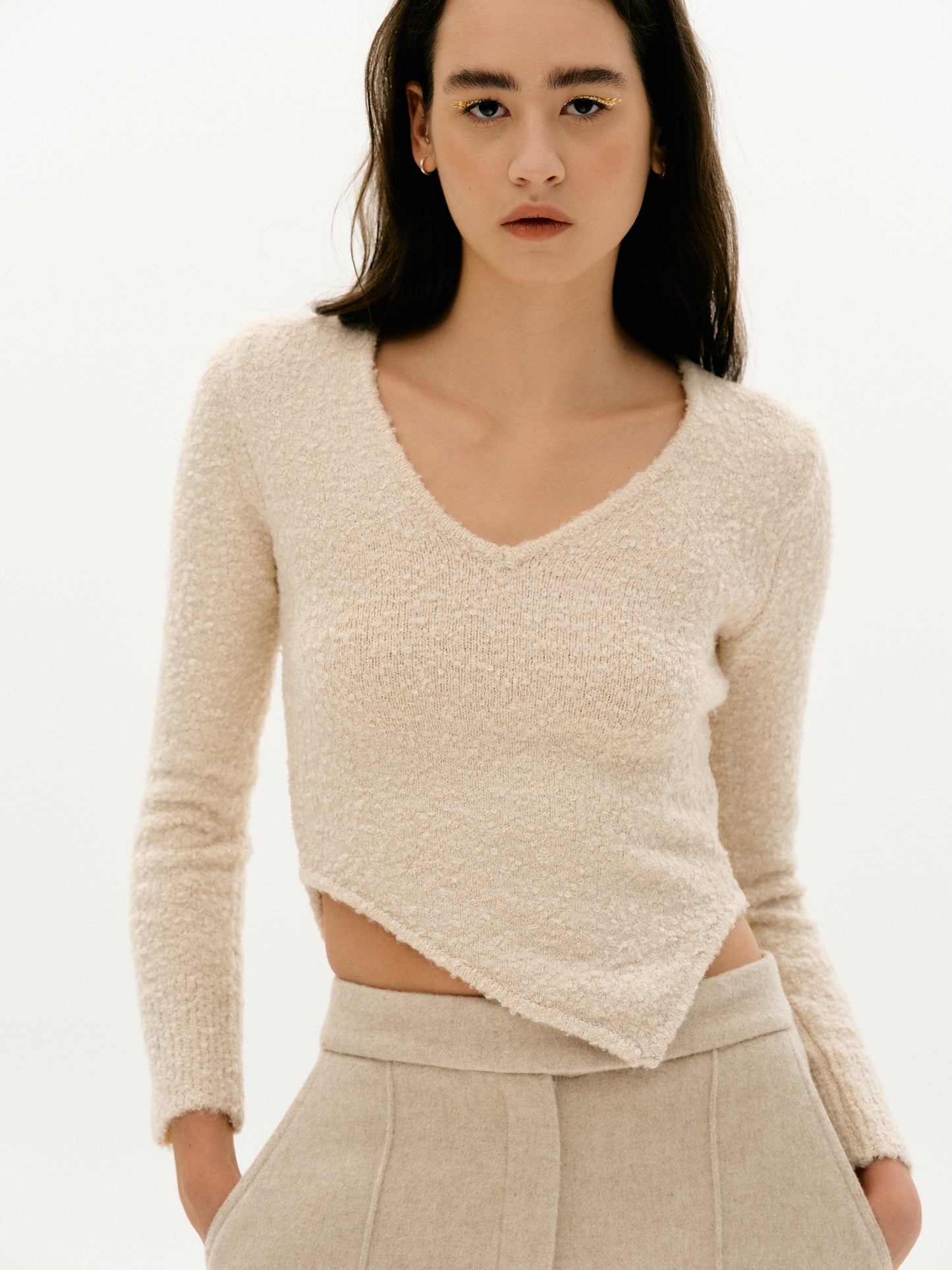 Asymmetric Bouclé Top, Custard