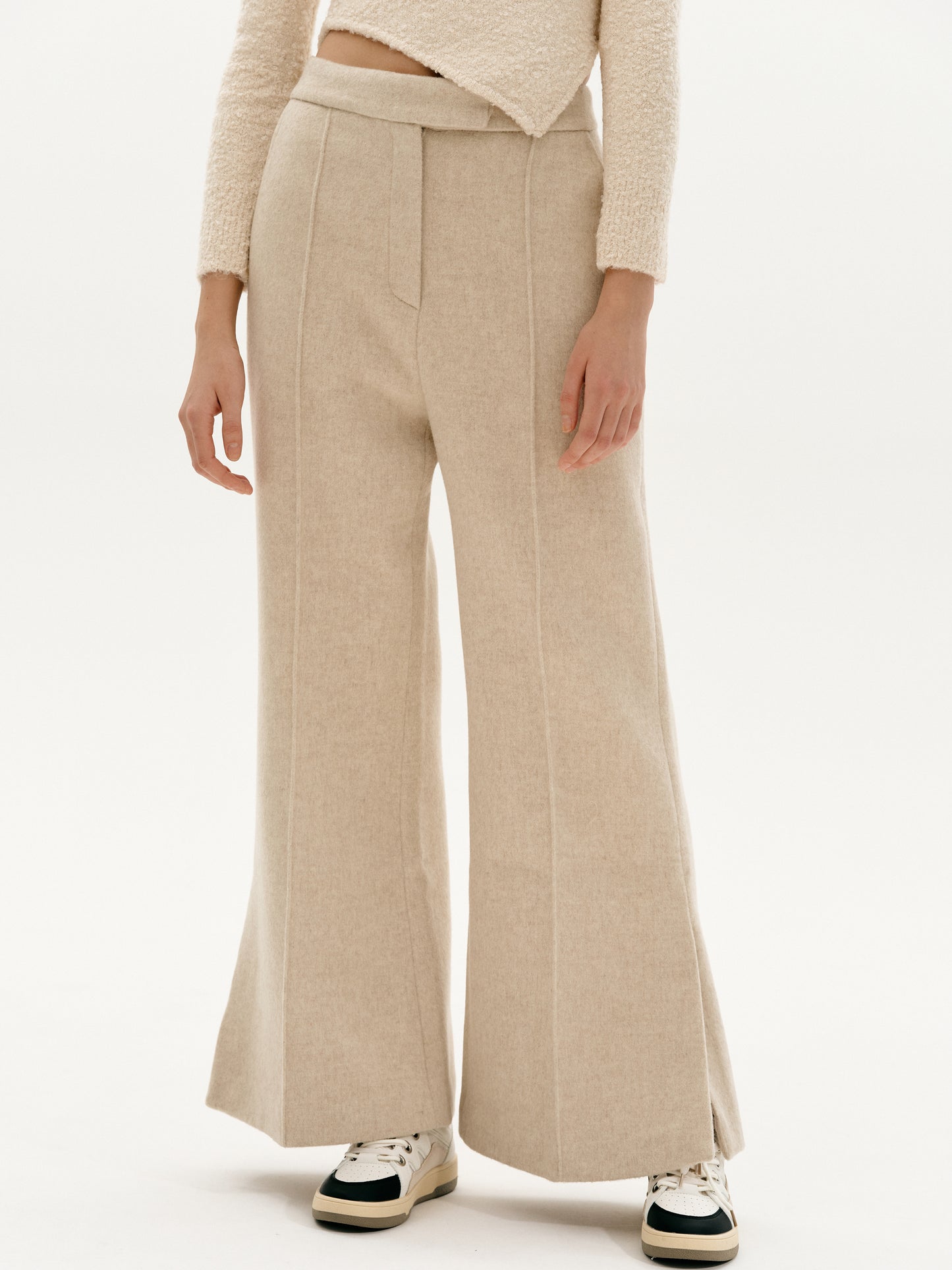 Wool-Cashmere Trousers, Natural