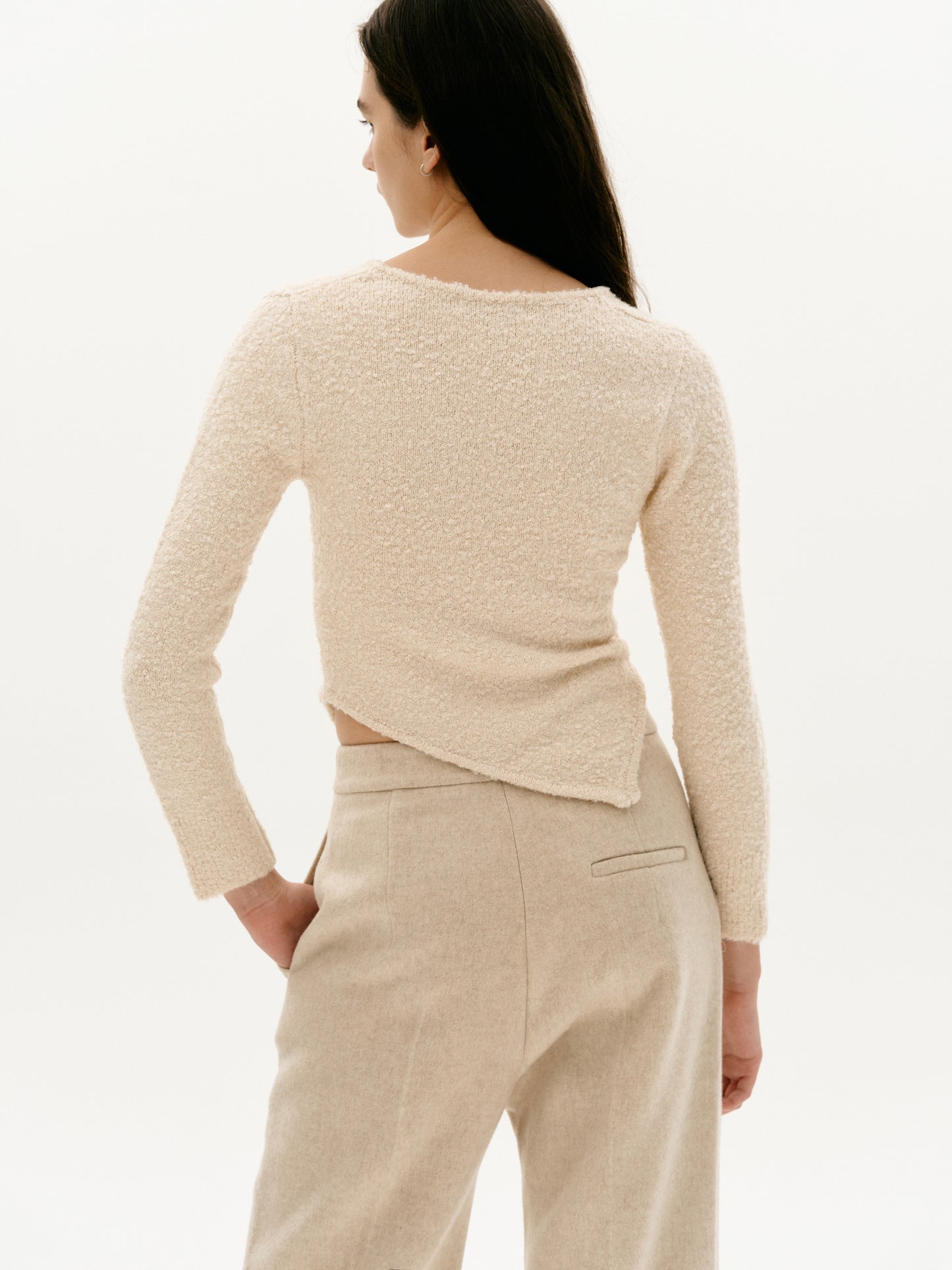 Asymmetric Bouclé Top, Custard