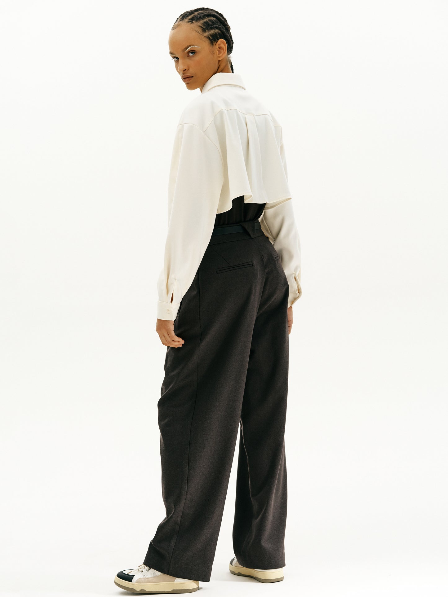 Cropped Shirt Twin Set, Cream Ivory