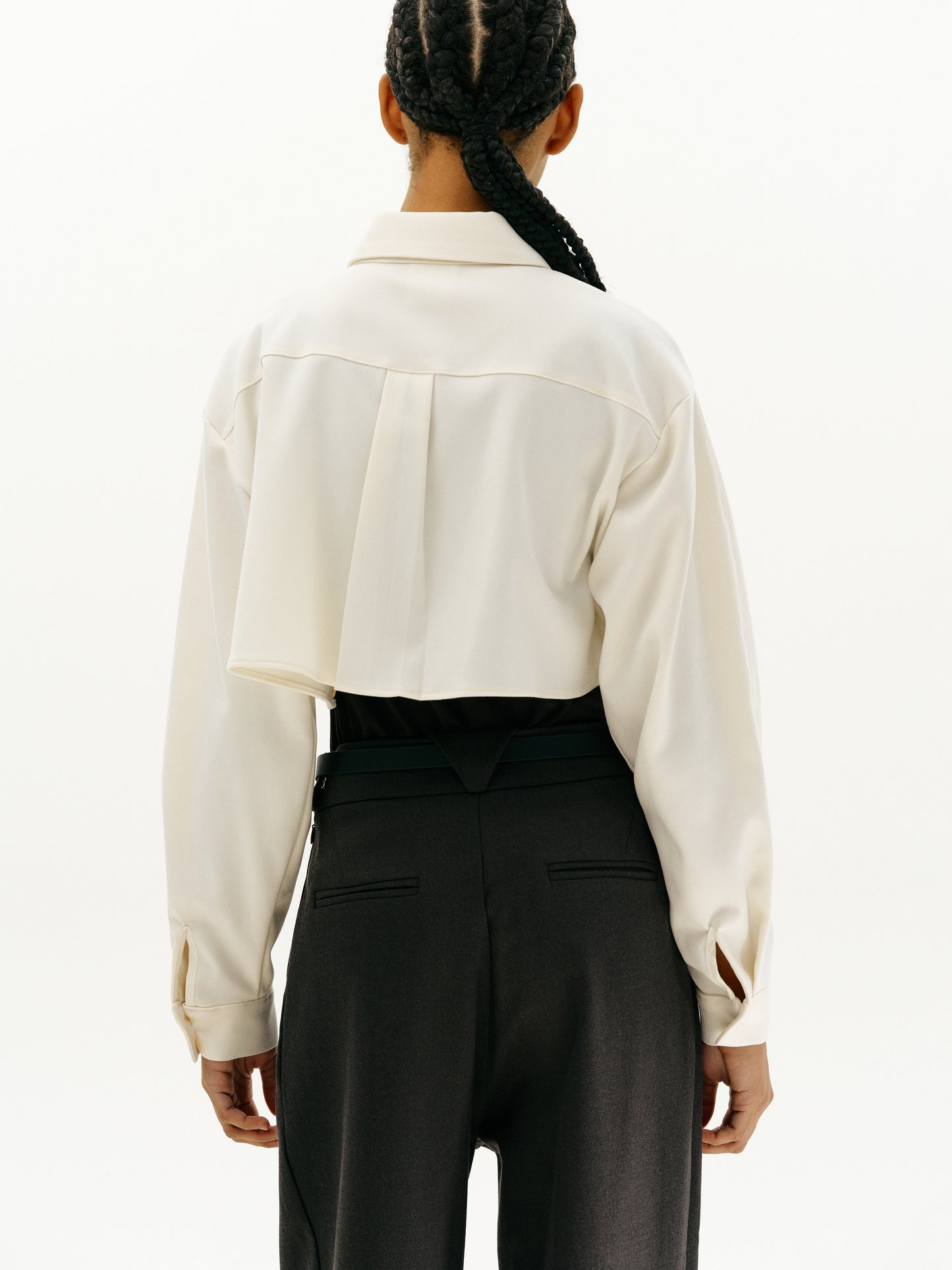 Cropped Shirt Twin Set, Cream Ivory