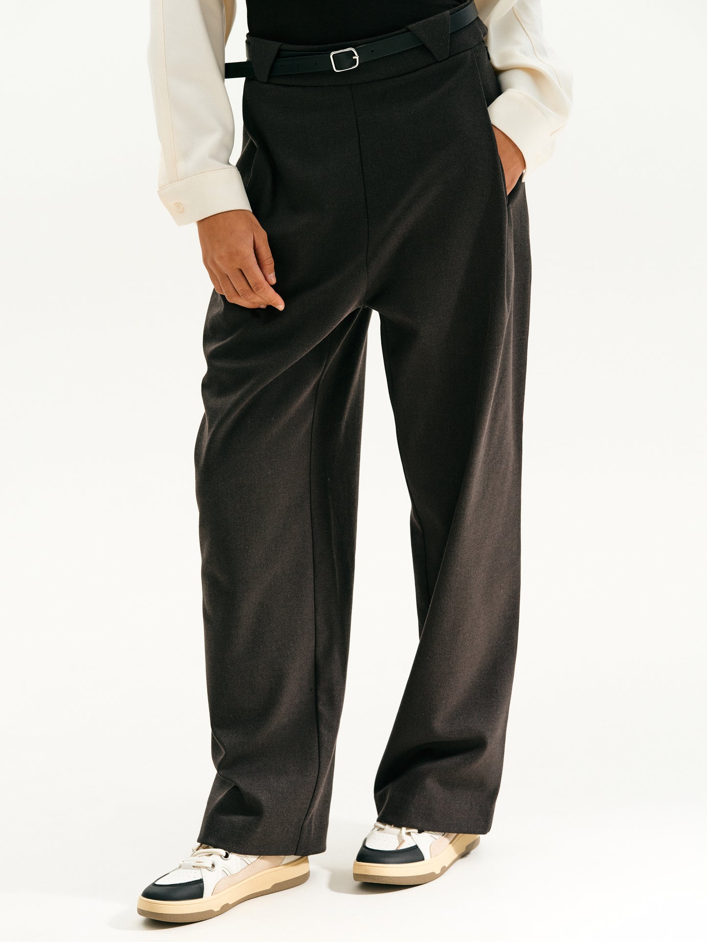 Belted Suit Trousers, Asphalt