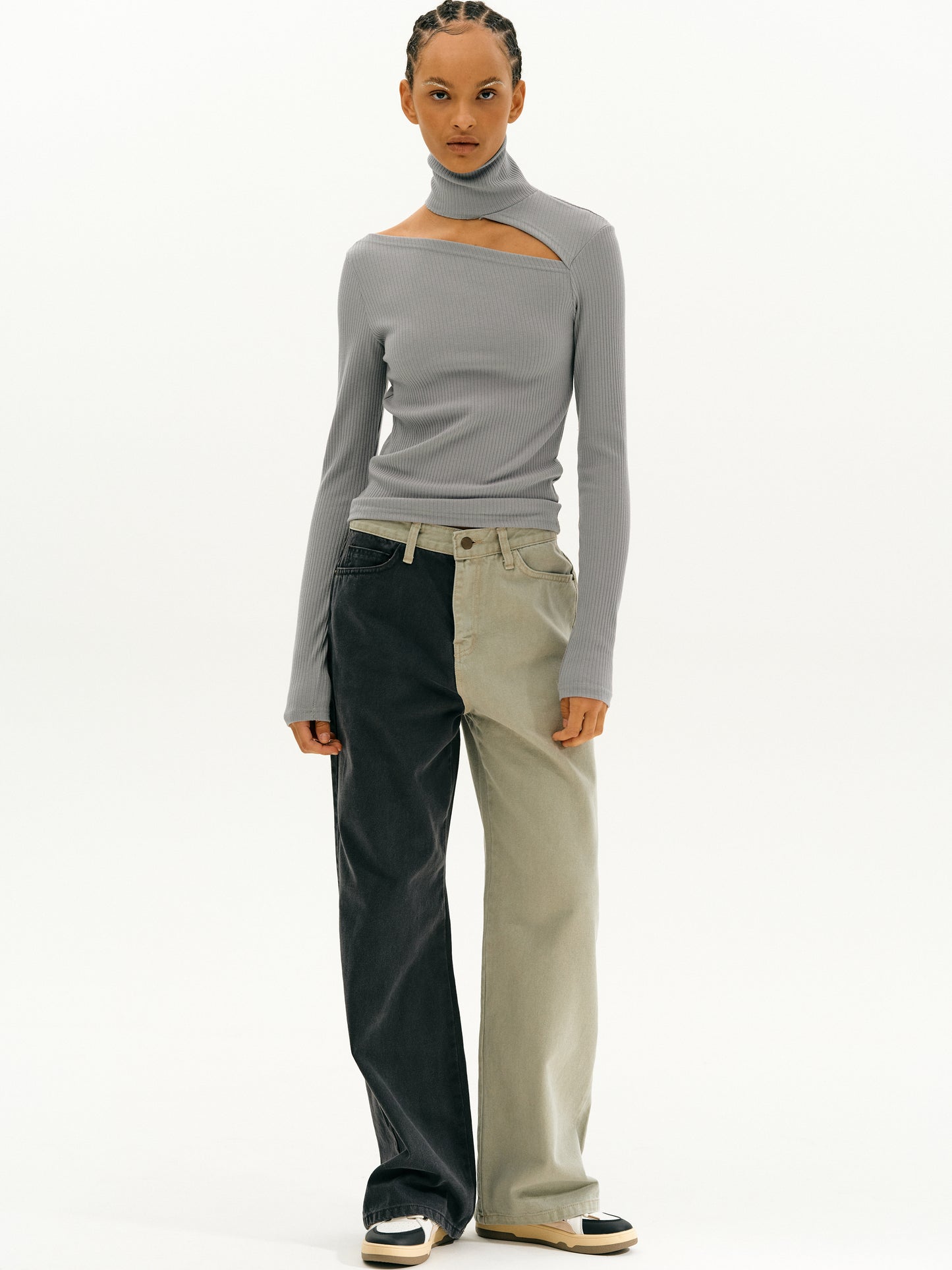 Slash Rib Turtleneck, Warm Grey