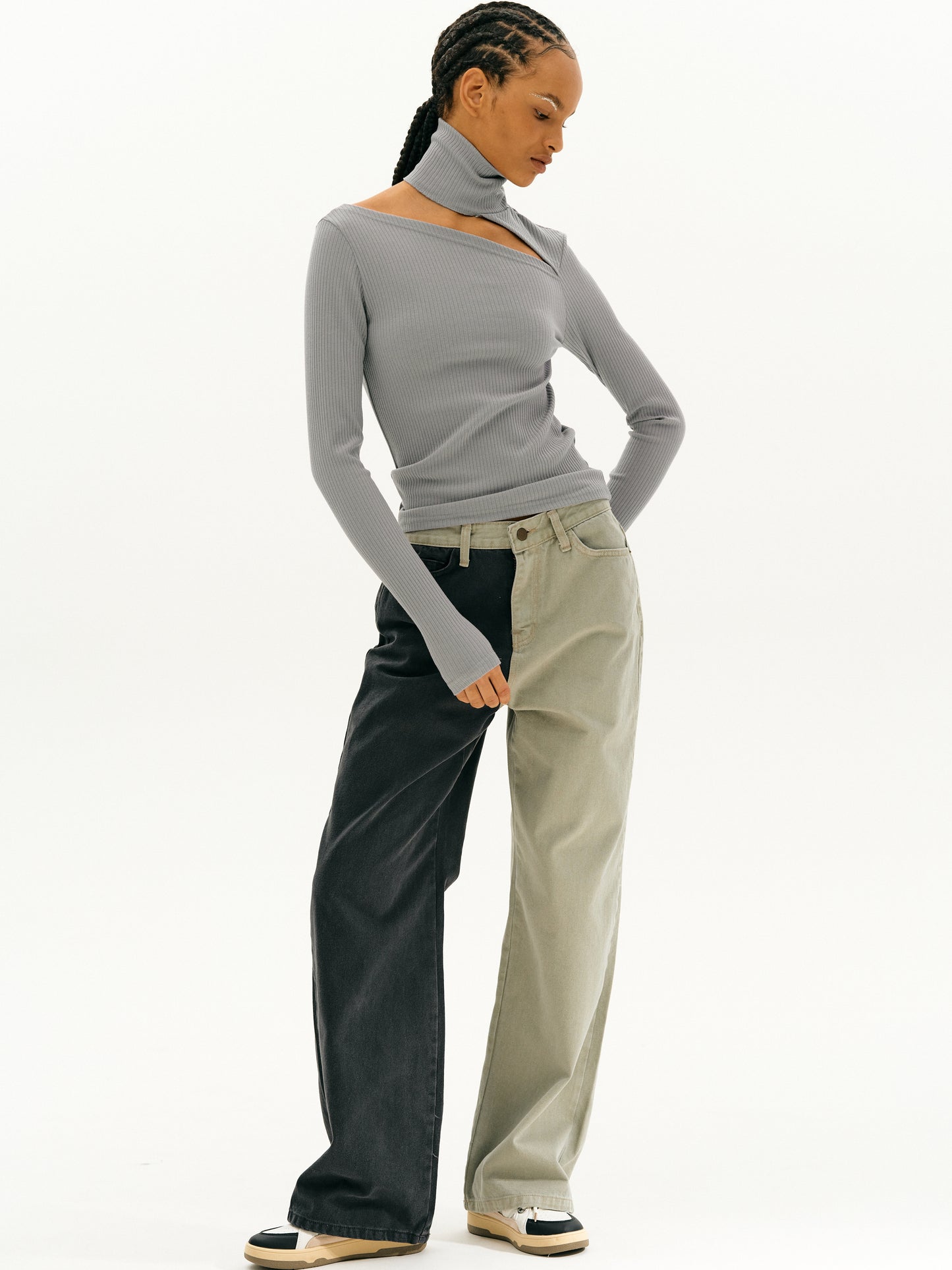 Slash Rib Turtleneck, Warm Grey